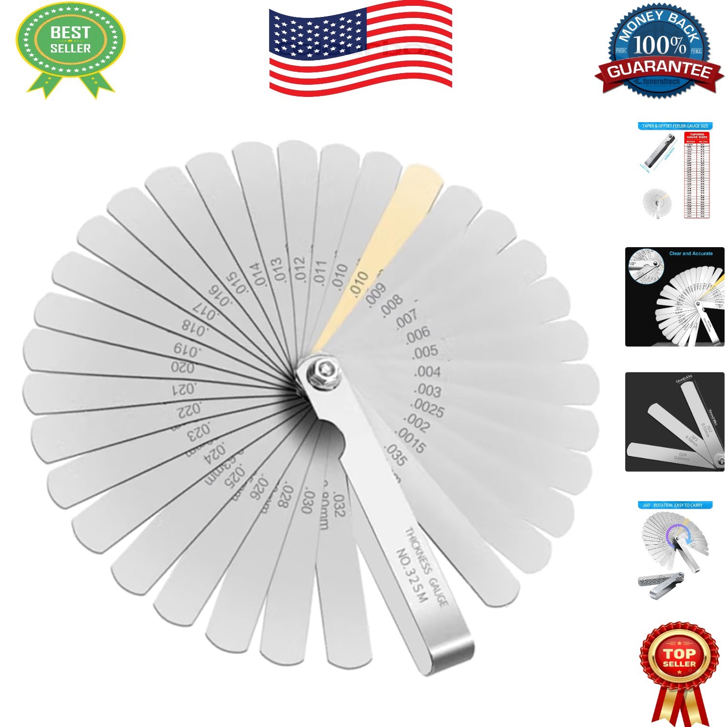 Precision Stainless Steel Feeler Gauge Set with 32 Blades – Foldable & Portable