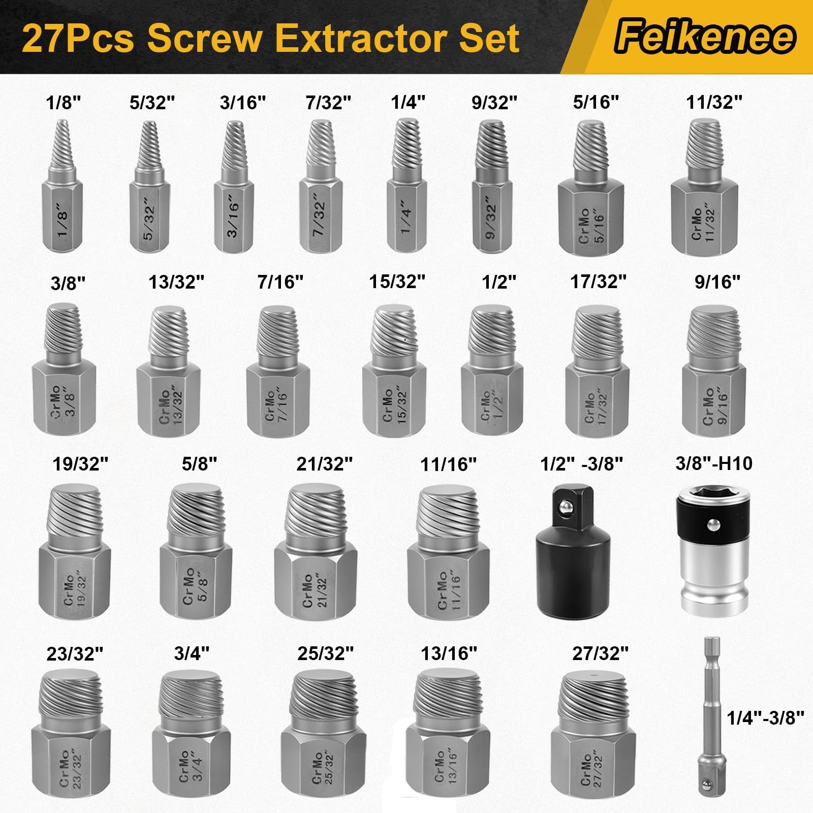 27PCS Heavy Duty Screw Extractor Set, Easy Out Bolt Extractor Kit for Damaged Sc