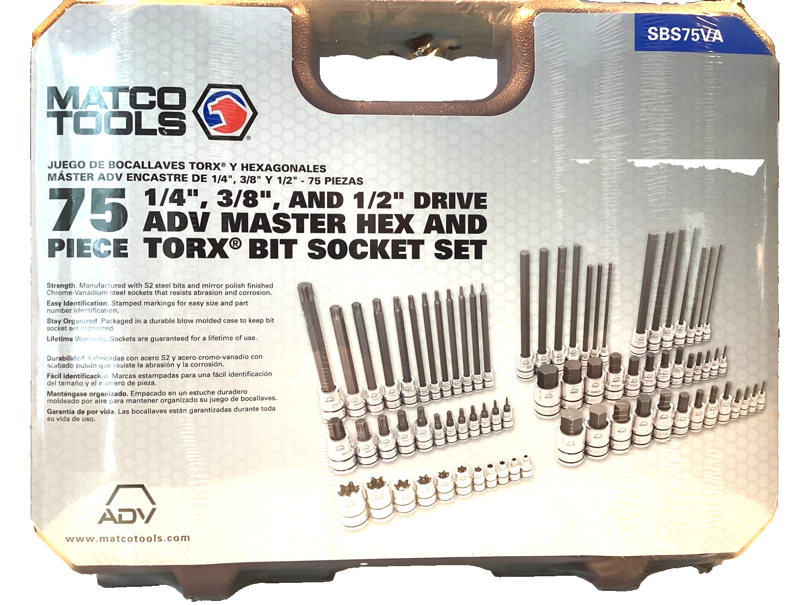 Matco SBS75VA NEW 75 Piece Master Torx And Hex Socket Set Snap Latch Case SEALED