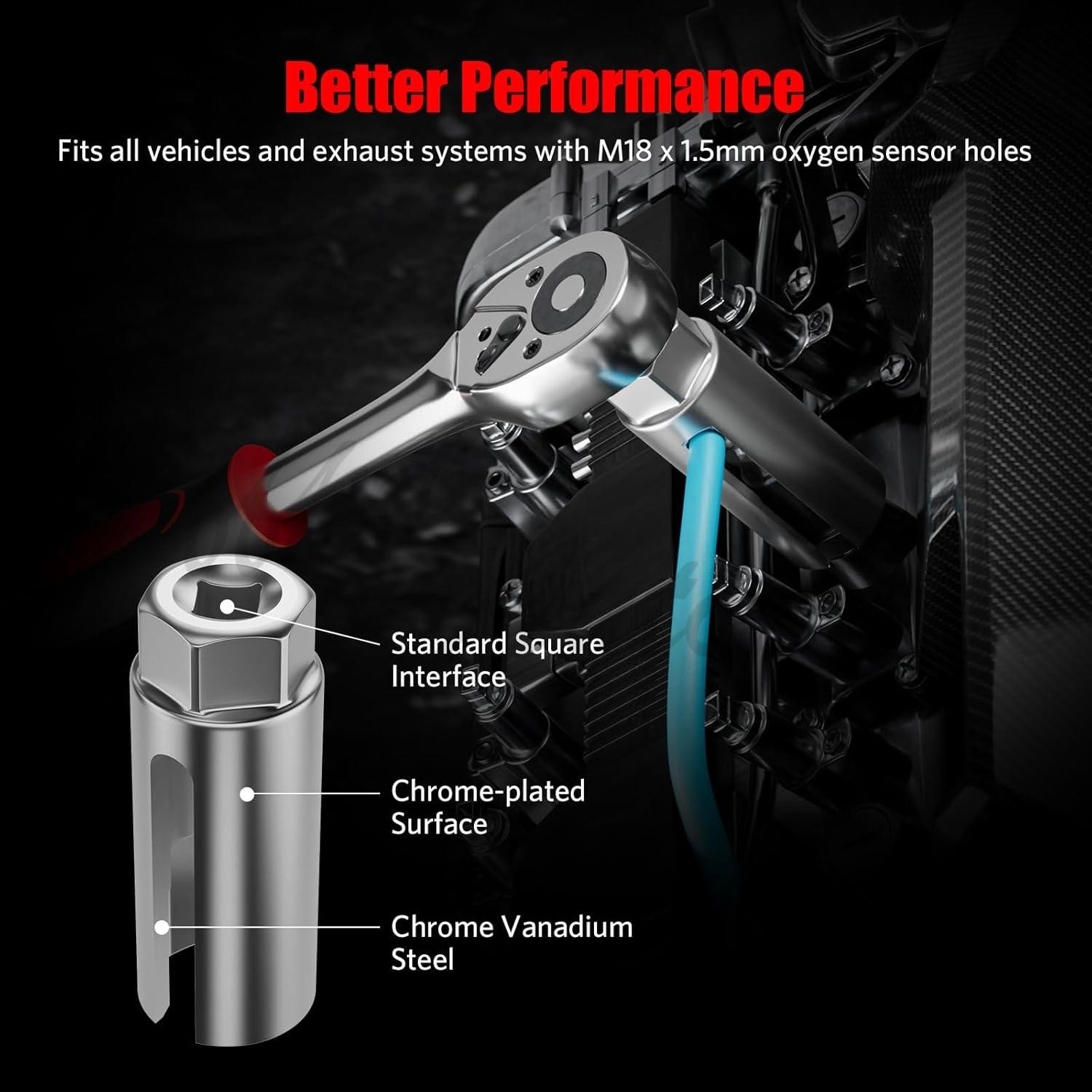 O2 Oxygen Sensor Socket Thread Chaser Set 5PCS O2 Sensor Wrench Removal Tool Kit