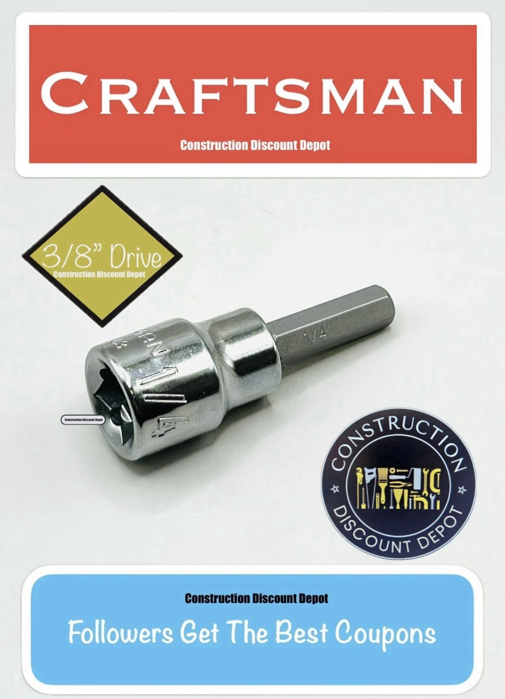1/4″ CRAFTSMAN CMMT46663 Hex Allen Bit 3/8-in Drive Shallow Socket Ratchet