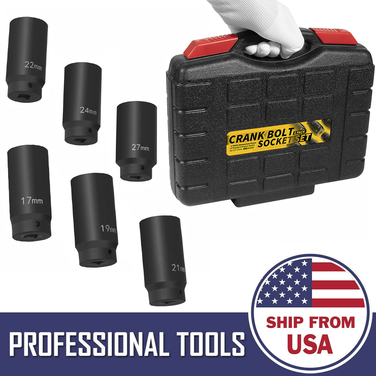 6 Pack Crank Bolt Socket Set Harmonic Balancer Impact Socket 17/19/21/22/24/27m