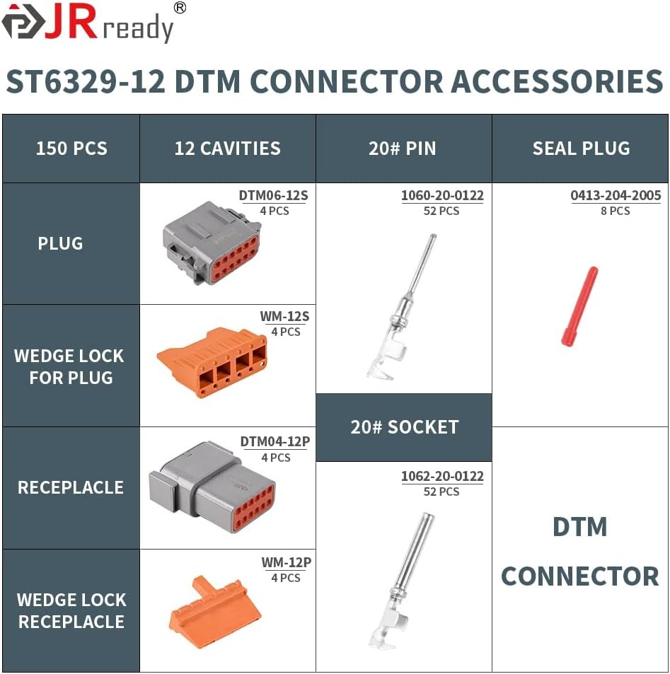 JRready ST6329-12 Deutsch DTM Gray 12 Pin Connector(4 12 PIN (4 Sets), Grey