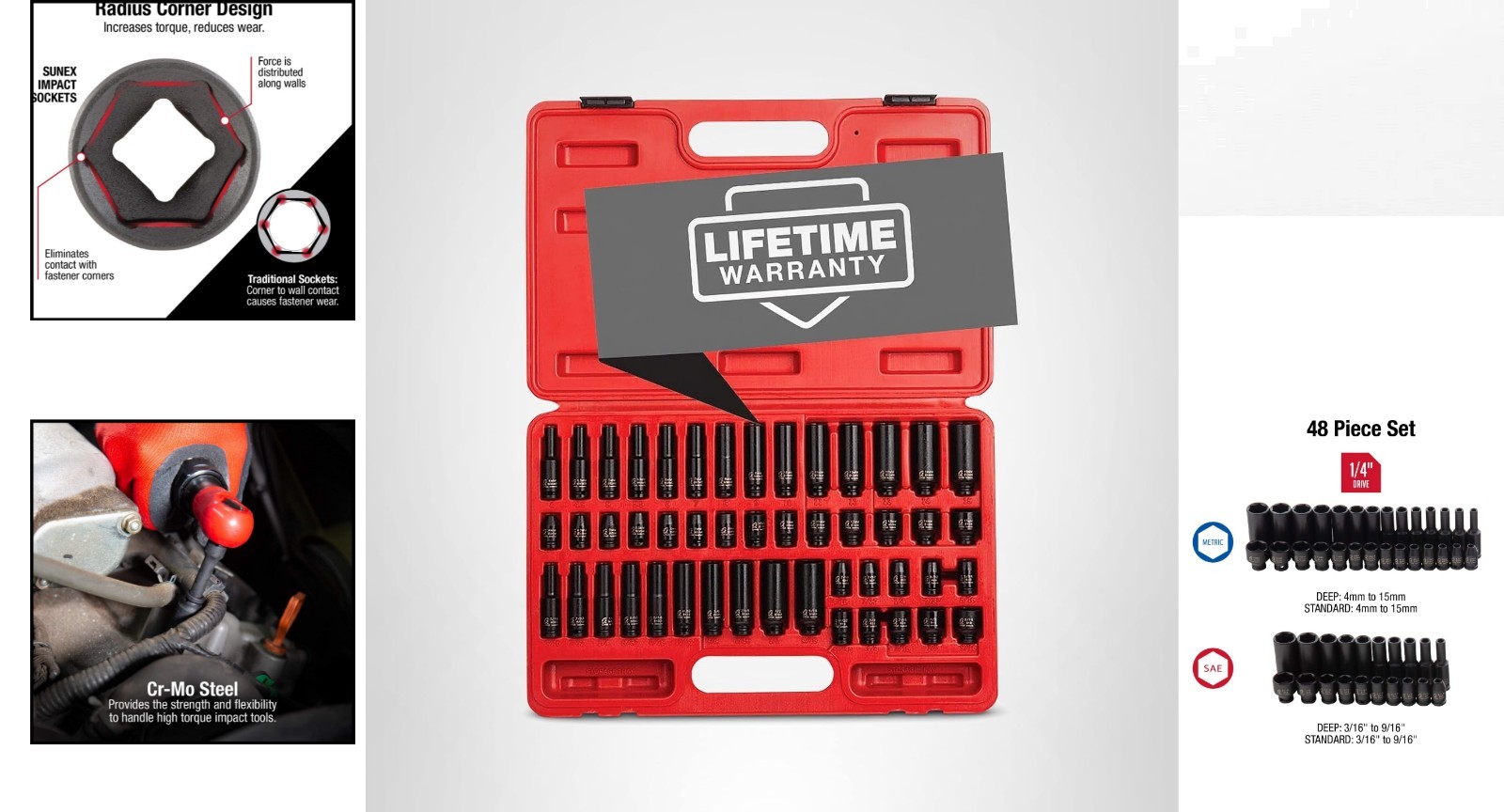 Comprehensive 48-Piece Cr-Mo Alloy Steel Impact Socket Set with Dual Markings