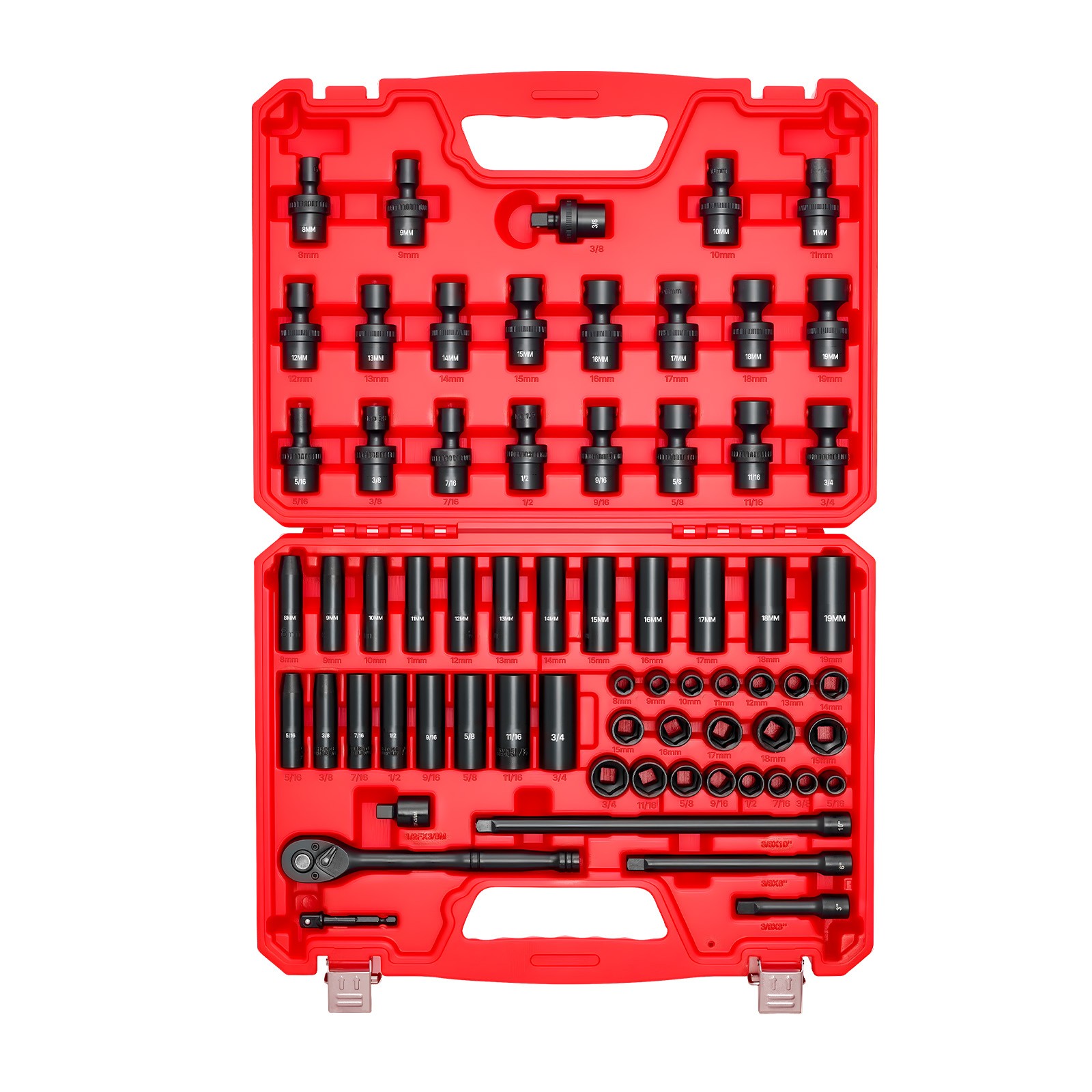 Uimoso 67-Piece 3/8 in Drive Impact Socket Set SAE & Sizes 5/16-3/4 in, 8-19 mm