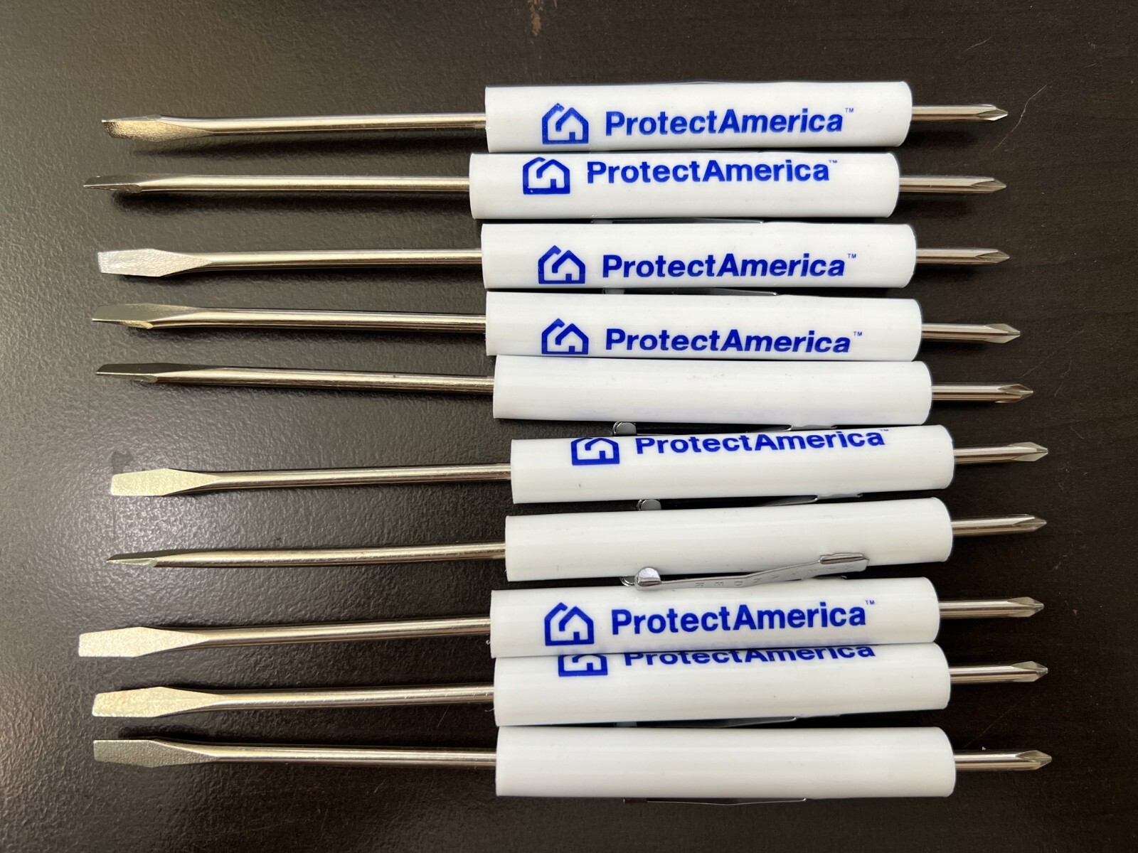 Lot of 10 Alexander Small Double Screwdrivers Flat And Phillips w/pocket clip