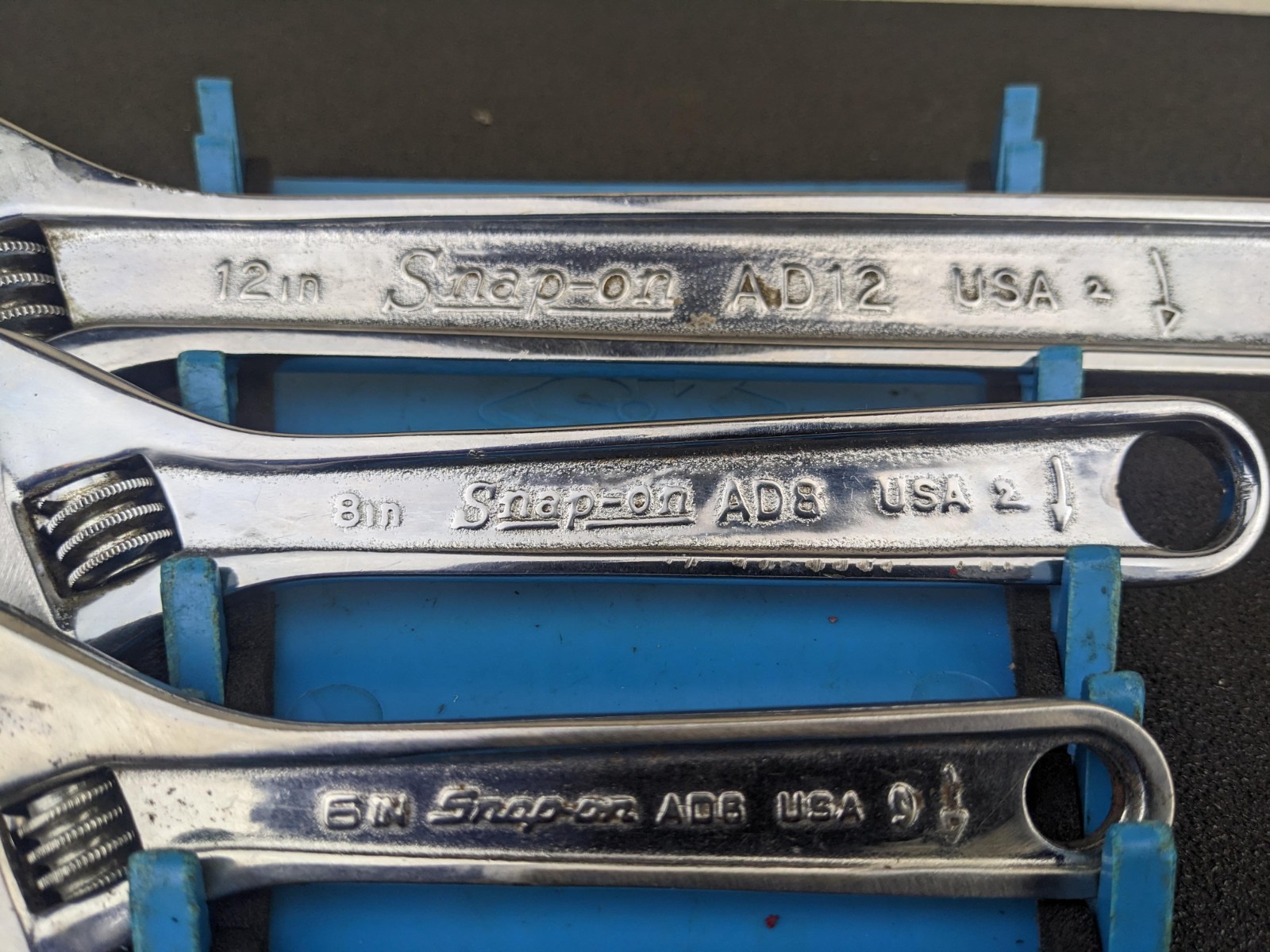 #bl847 Snap-on 3pc Vintage Adjustable Wrench Set AD6 AD8 AD12 USA