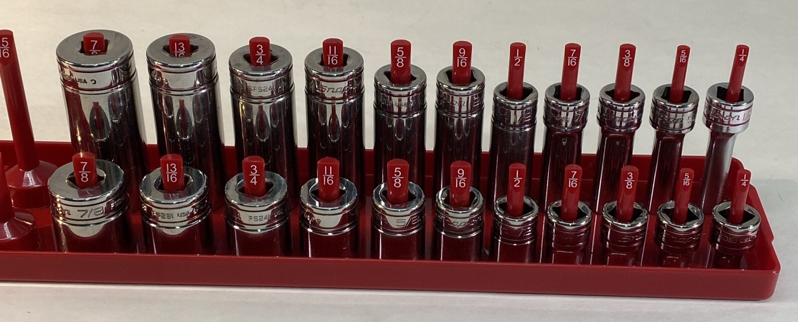 Snap On SFS081-SFS281 3/8″ Drive Socket 7/8-1/4 Set 22pcs Deep/Shallow w/Tray