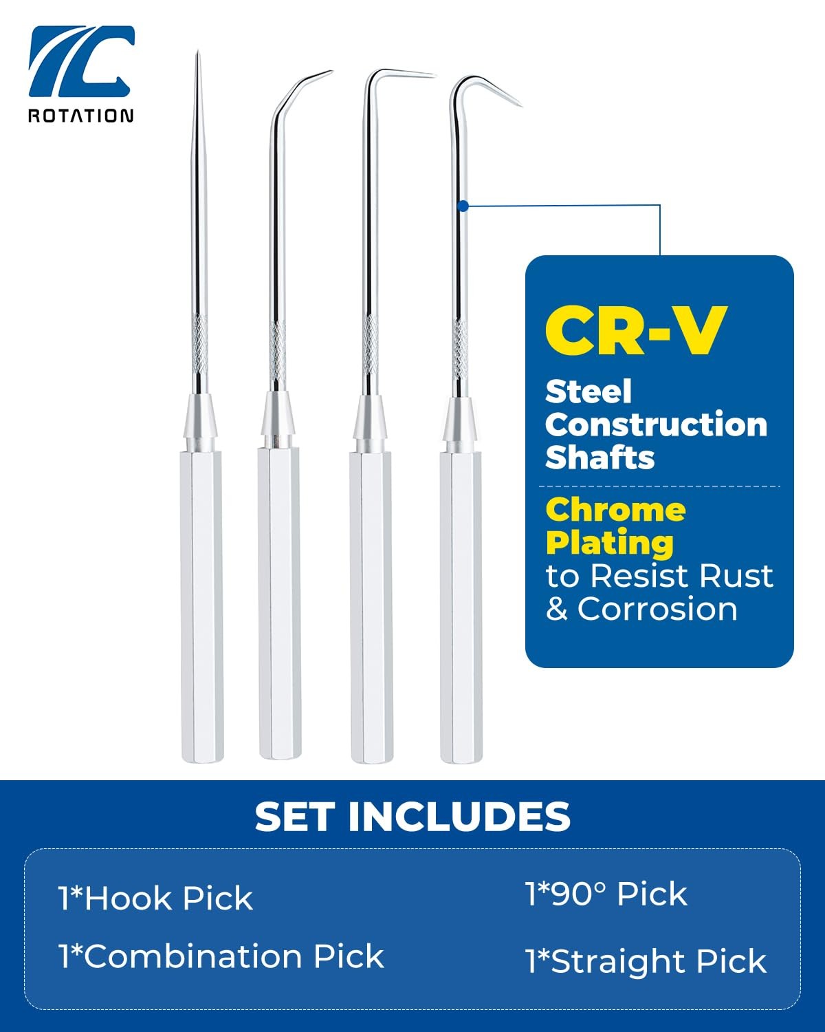 ROTATION 4-Piece Precision Hook and Pick Set for Automotive | Aluminum Handle