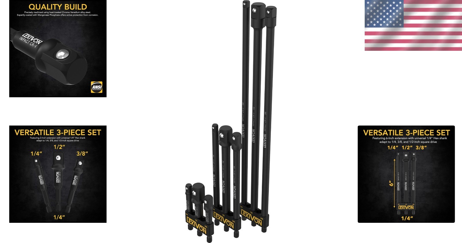 Versatile Socket Adapter Set – 9 Pieces with 3 Lengths & Lifetime