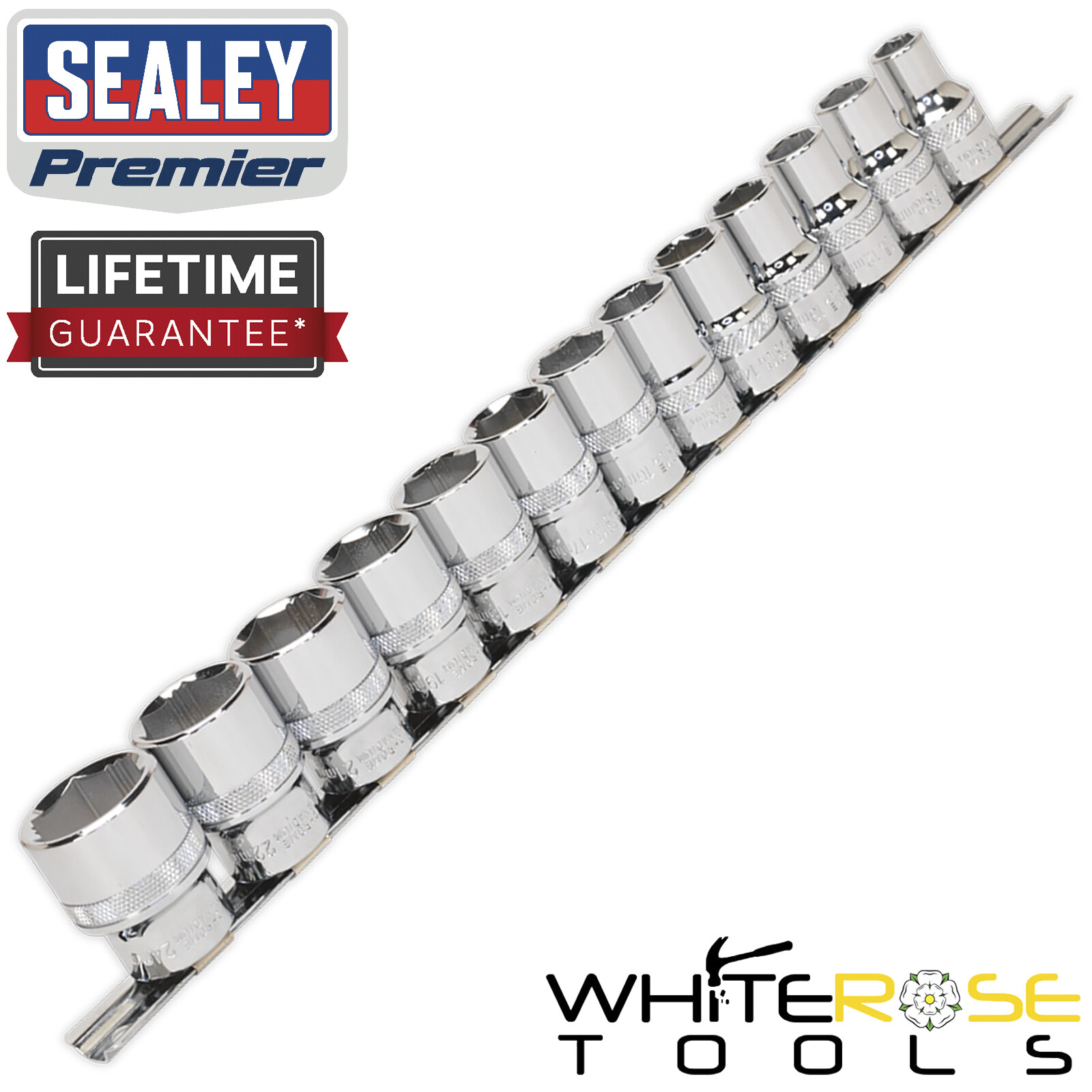 Sealey 13pc 1/2″ Dr Lock On Metric Socket Set 85% Rounded Nuts 10-24mm