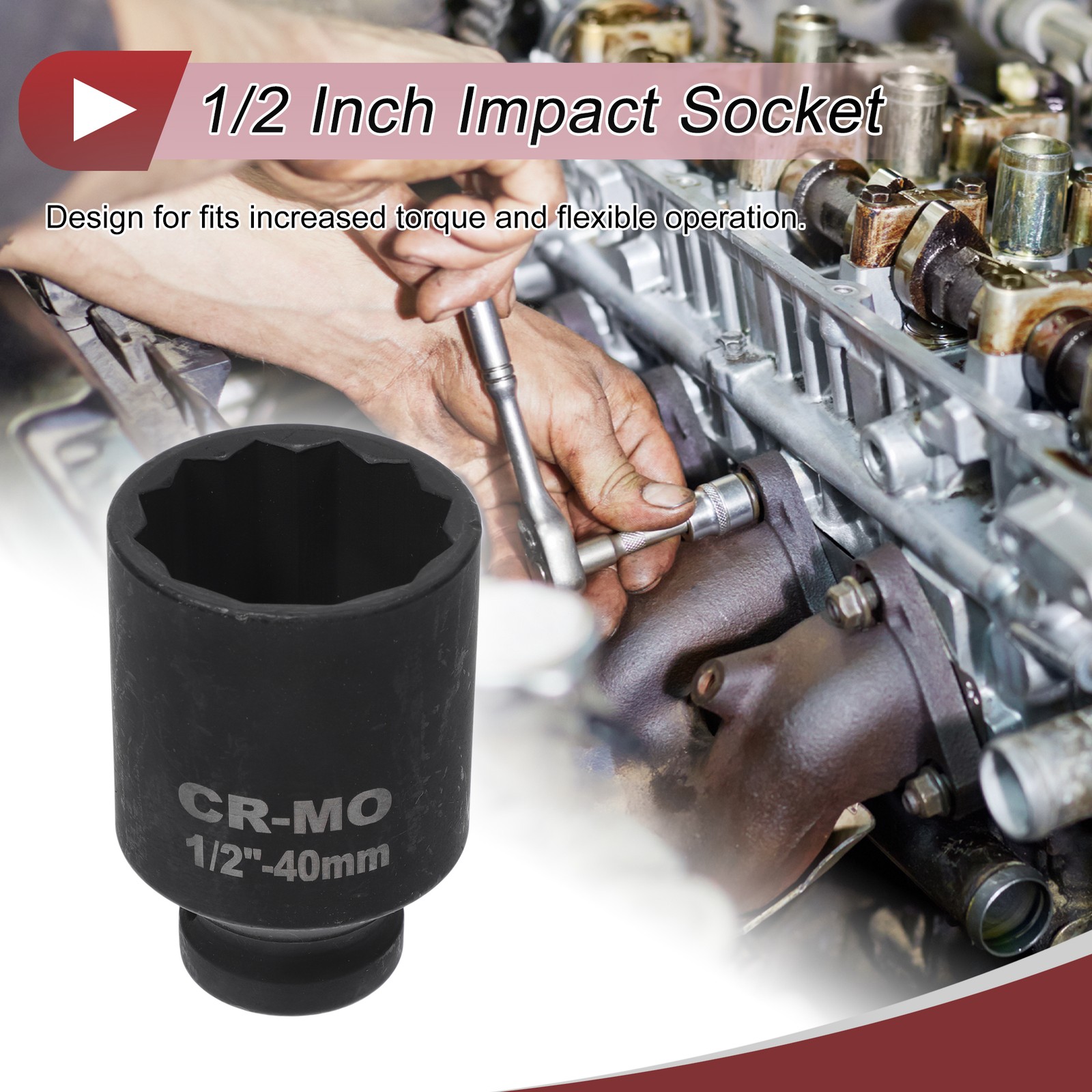 Universal 1/2 Inch Drive Impact Socket 40mm 12 Point High Carbon Steel 1 Pcs