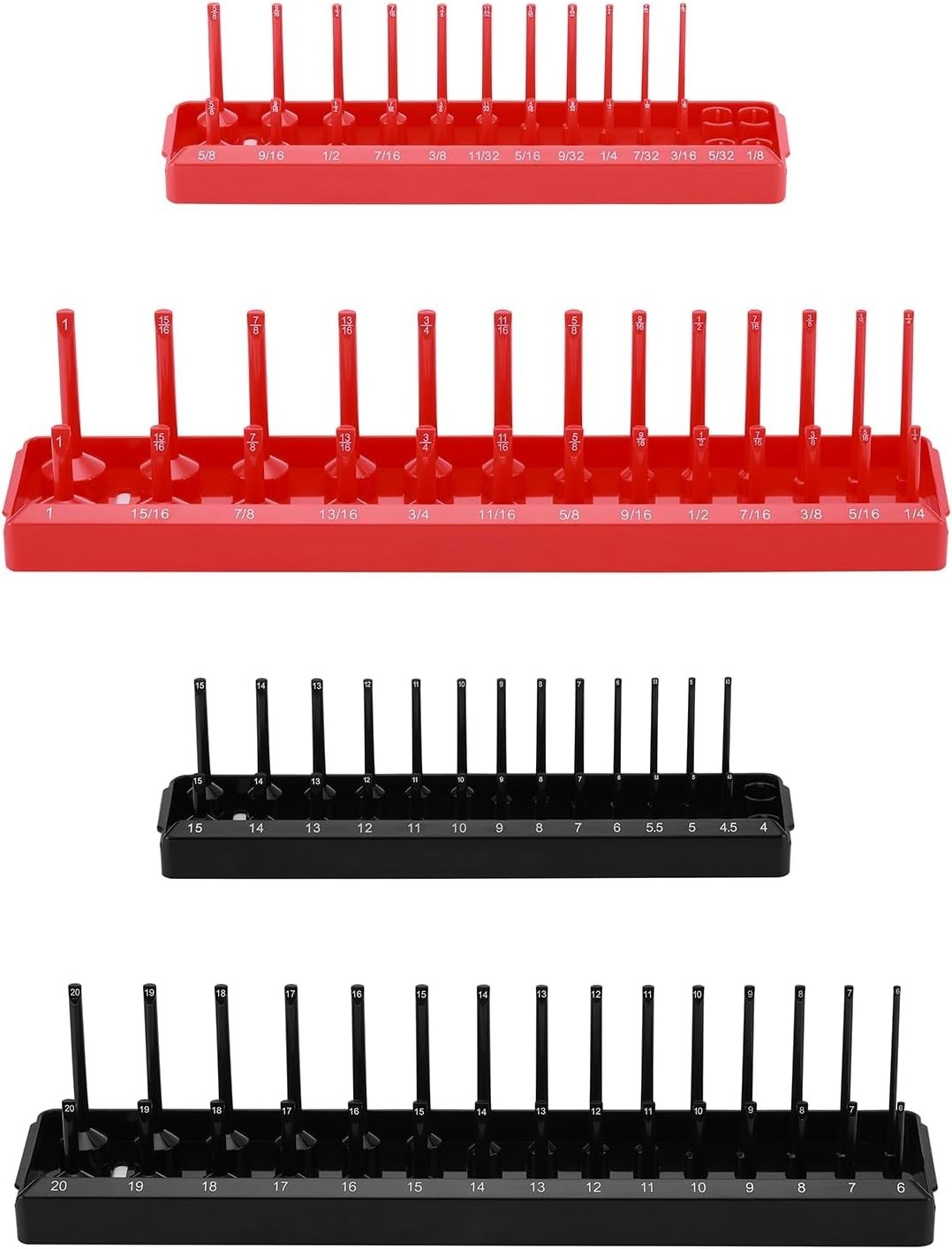 1/4-Inch & 3/8-Inch Drive Socket Organizer Trays, 4-Piece SAE and Metric Sock…