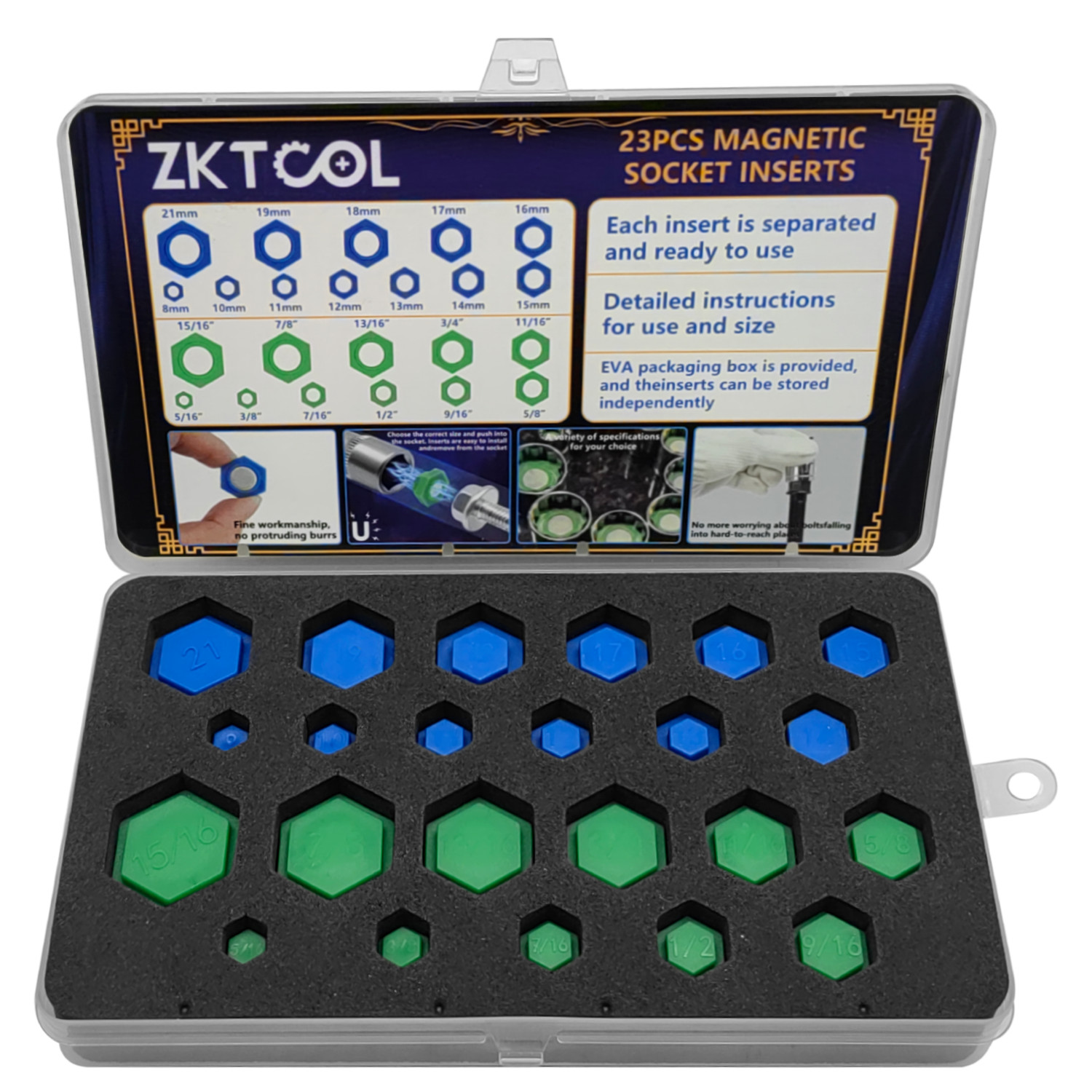23PCS SAE and Metric Magnetic Socket Inserts Tool Set, 5/16″ – 15/16″, 8 – 21mm