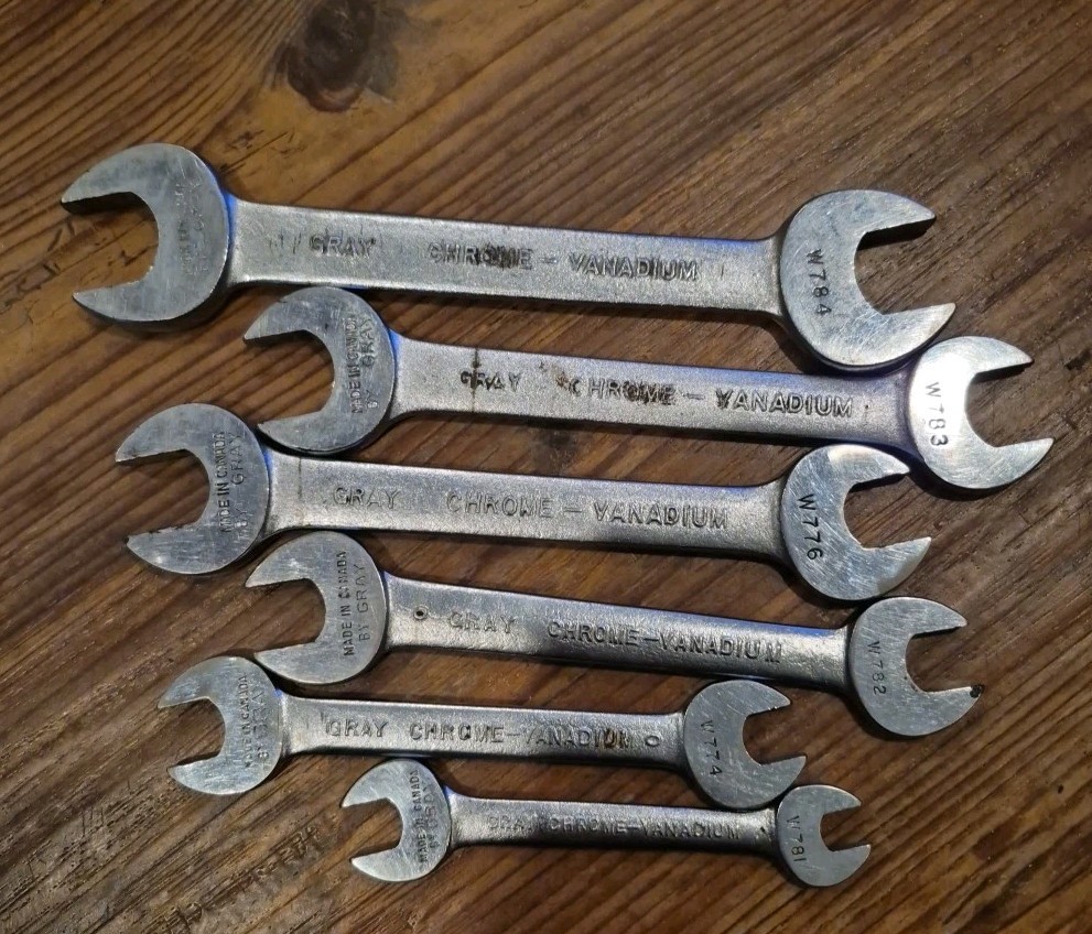 Set of 6 Gray Brand Open Ended Spanner Wrenches 1/2″ BSW to 3/8″