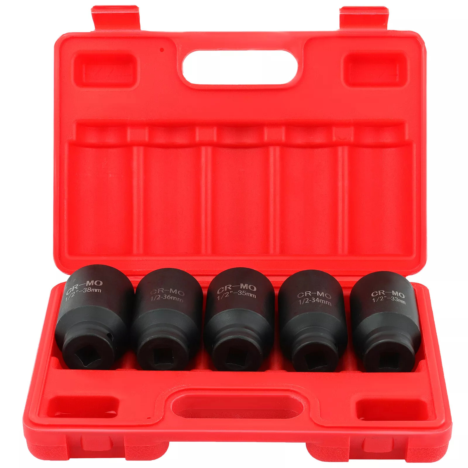 5Pcs 1/2″ Drive Deep Impact Axle Hub Socket Set 6 Point 33mm 34mm 35mm 36mm 38mm
