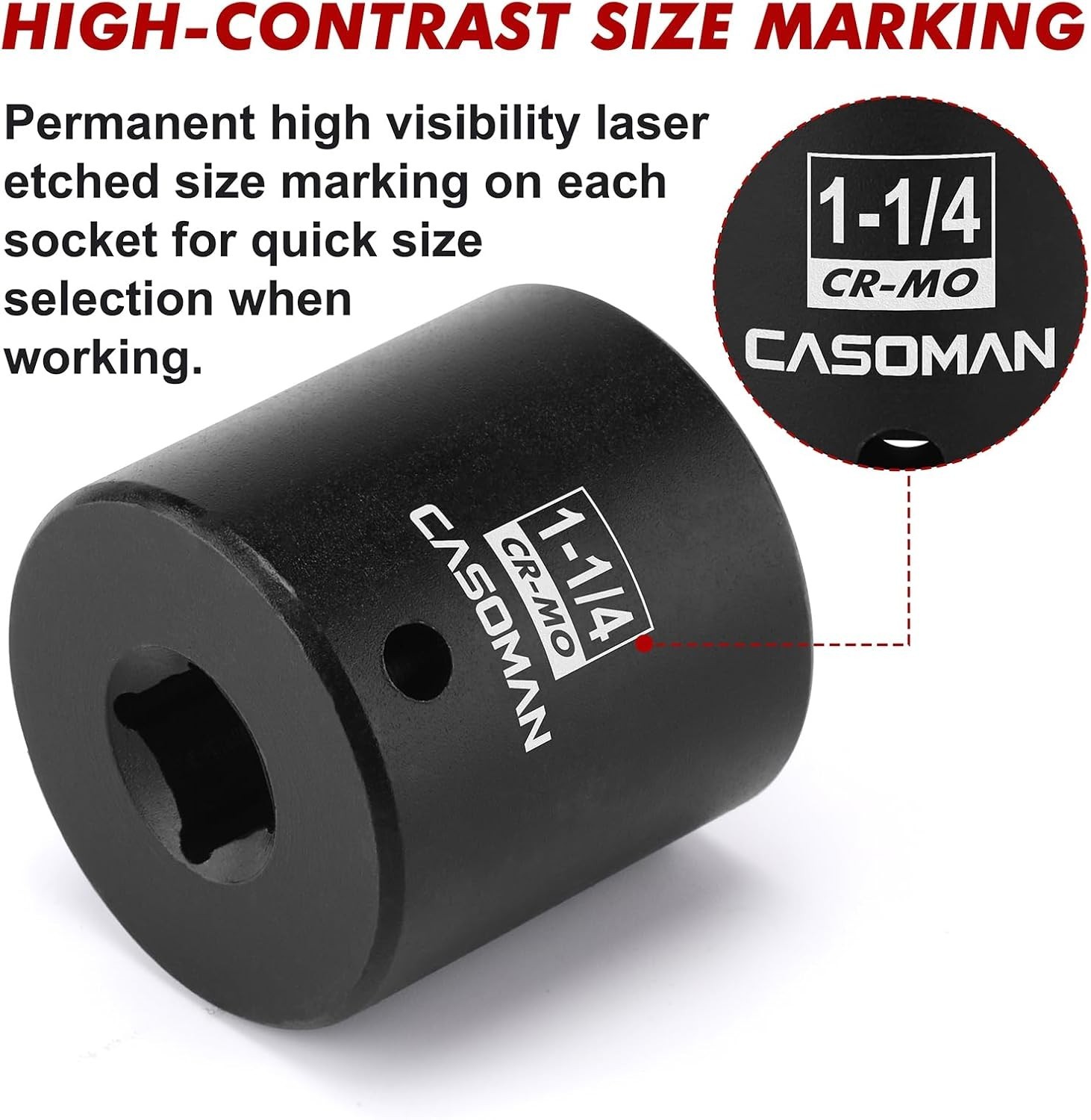 1/2″ Drive x 1-1/4″ Impact Socket, 6-Point, SAE, CR-MO