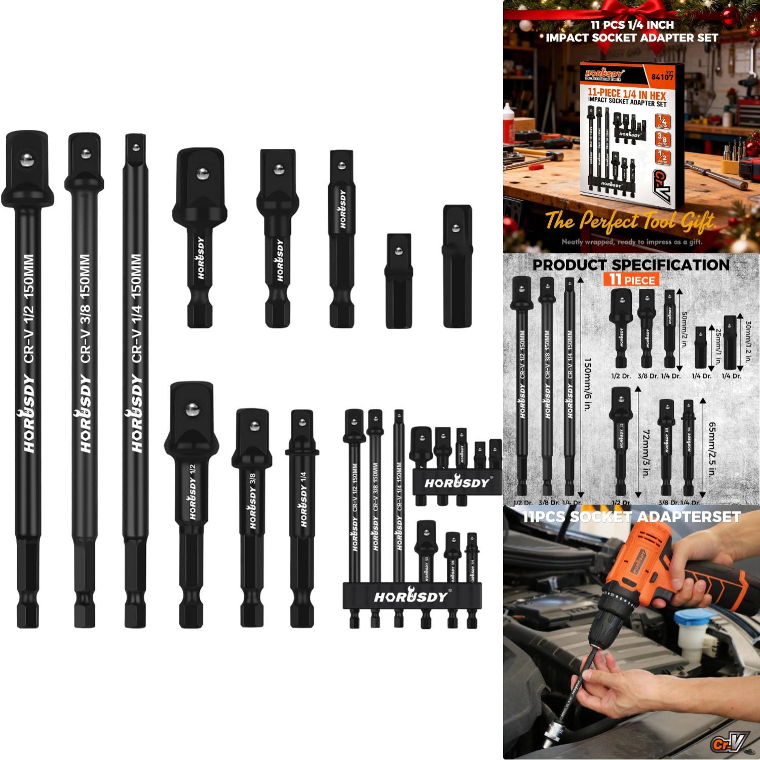 11Pcs Impact Driver Socket Adapter Set 1/4 Hex Shank Power Drill Extension Bits