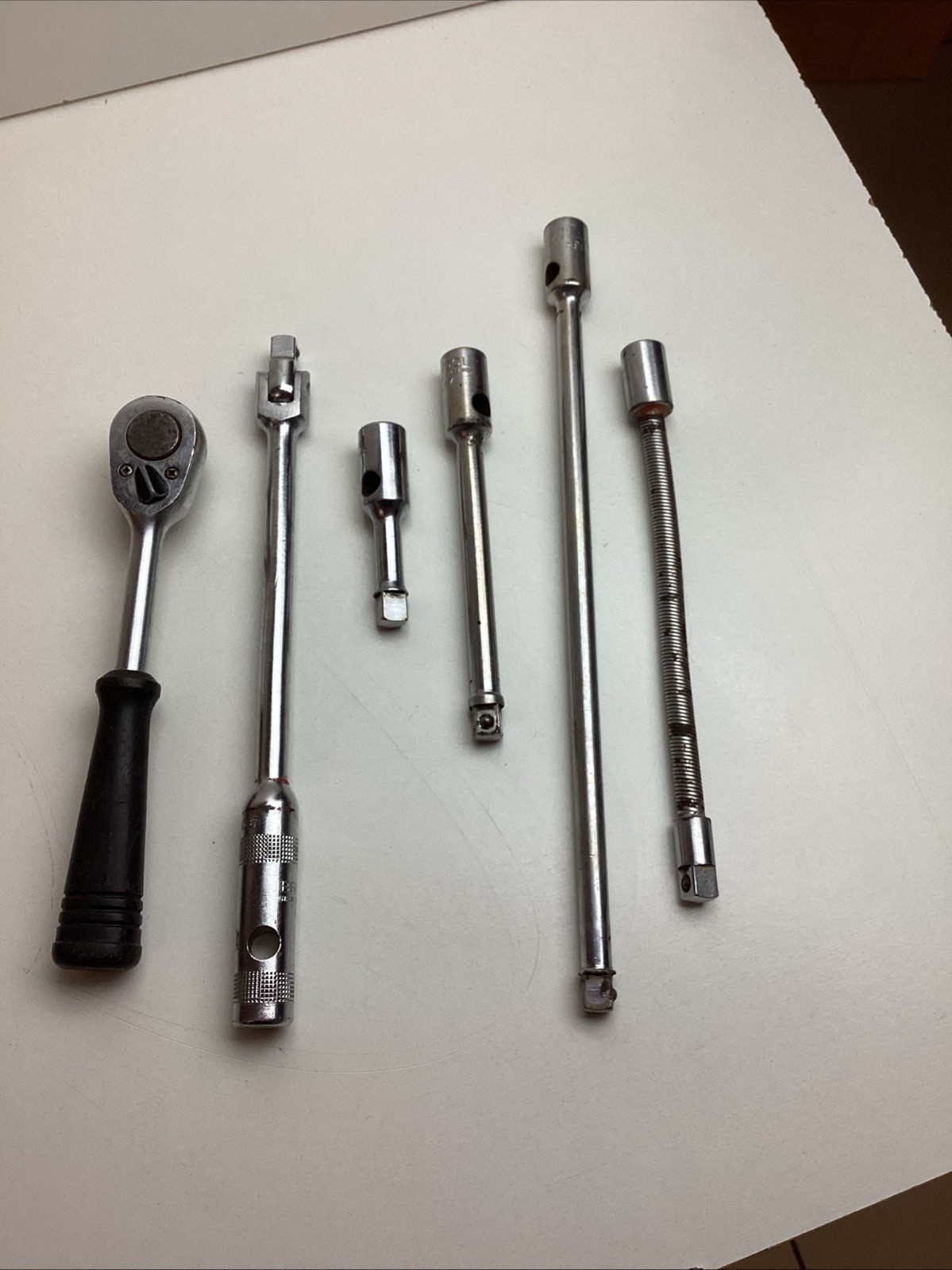 6 Pc BRITOOL 3/8”Drive Assortment. 4 Extensions. Ratchet. T Bar. Breaker Bar