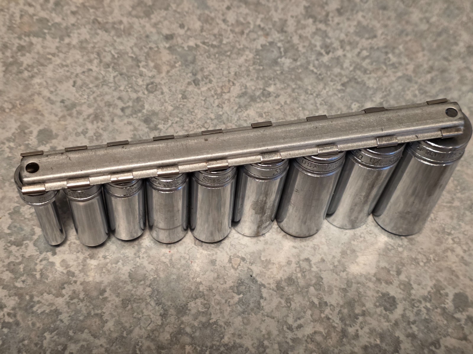 10Pc Snap On Underline DEEP SAE 1/4″-7/8 Socket Set Lot 12-PT 3/8” Drive w/rail