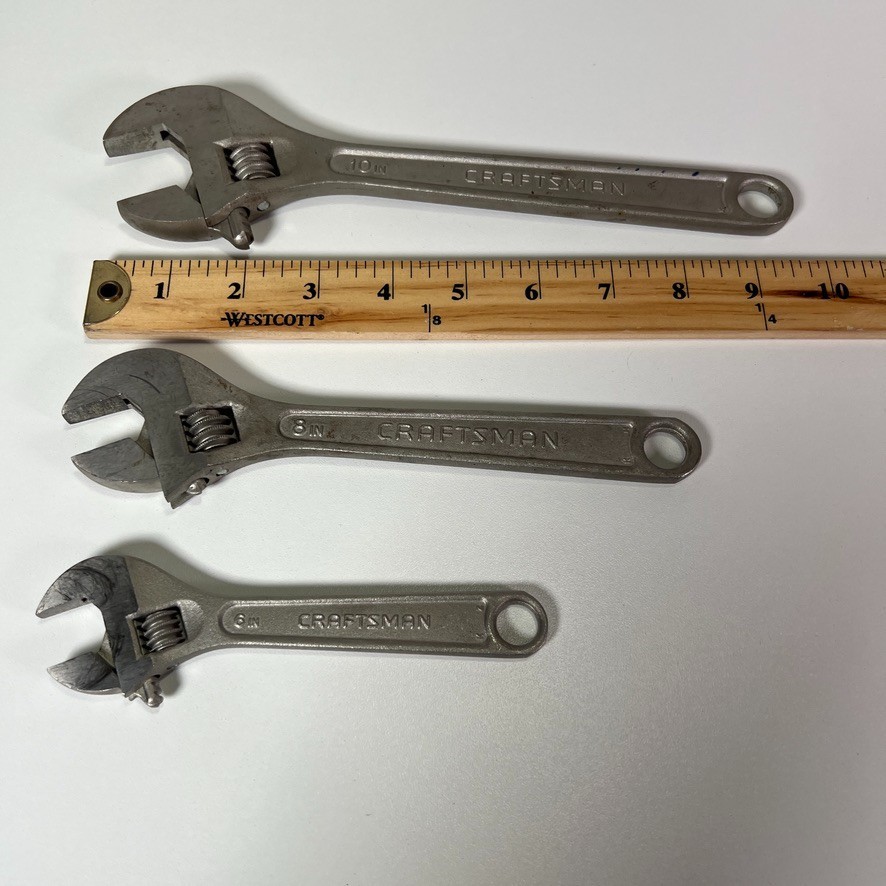 Vintage Craftsman Crescent Adjustable Wrench Tool Set (6, 8, 10 in) USA Lot (3x)