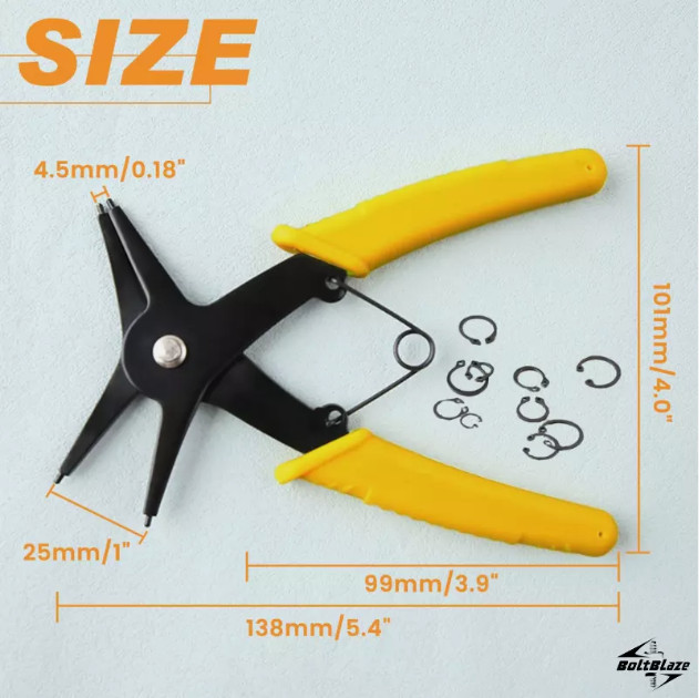 Snap Ring Pliers Set for 10-40mm Circlips, Heat-Treated Steel, Dual Function