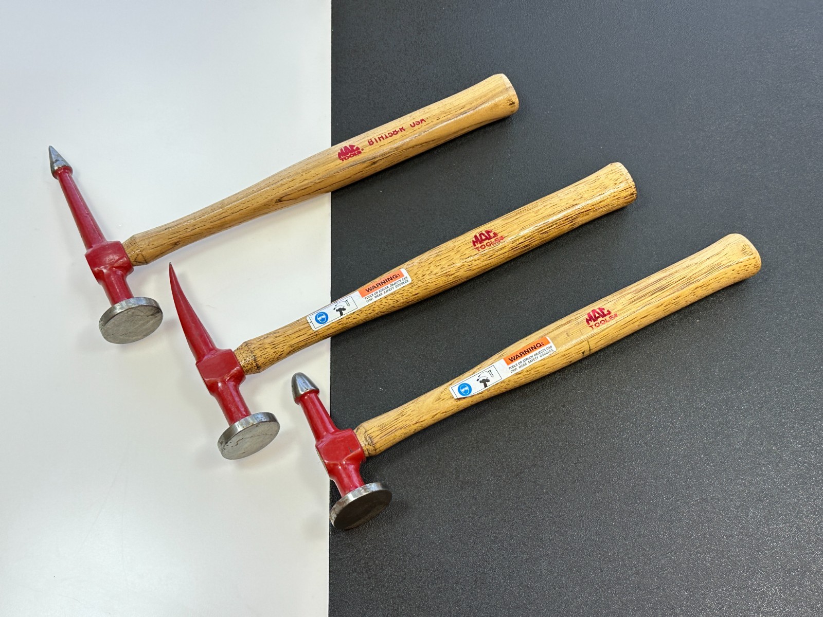 MAC Tools USA 3pc Red / Wood Handle Auto Body Hammer Mallet Set Lot, BTH Series