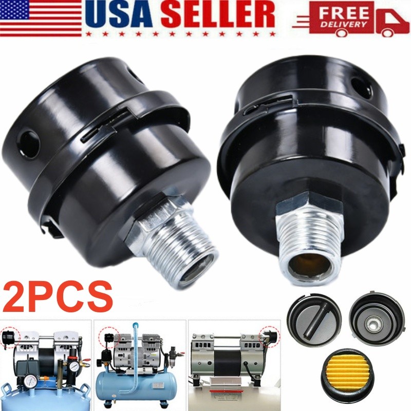 2 Pack 1/2″ NPT Air Compressor Silencer Filter 20mm Metal Noise Muffler Intake