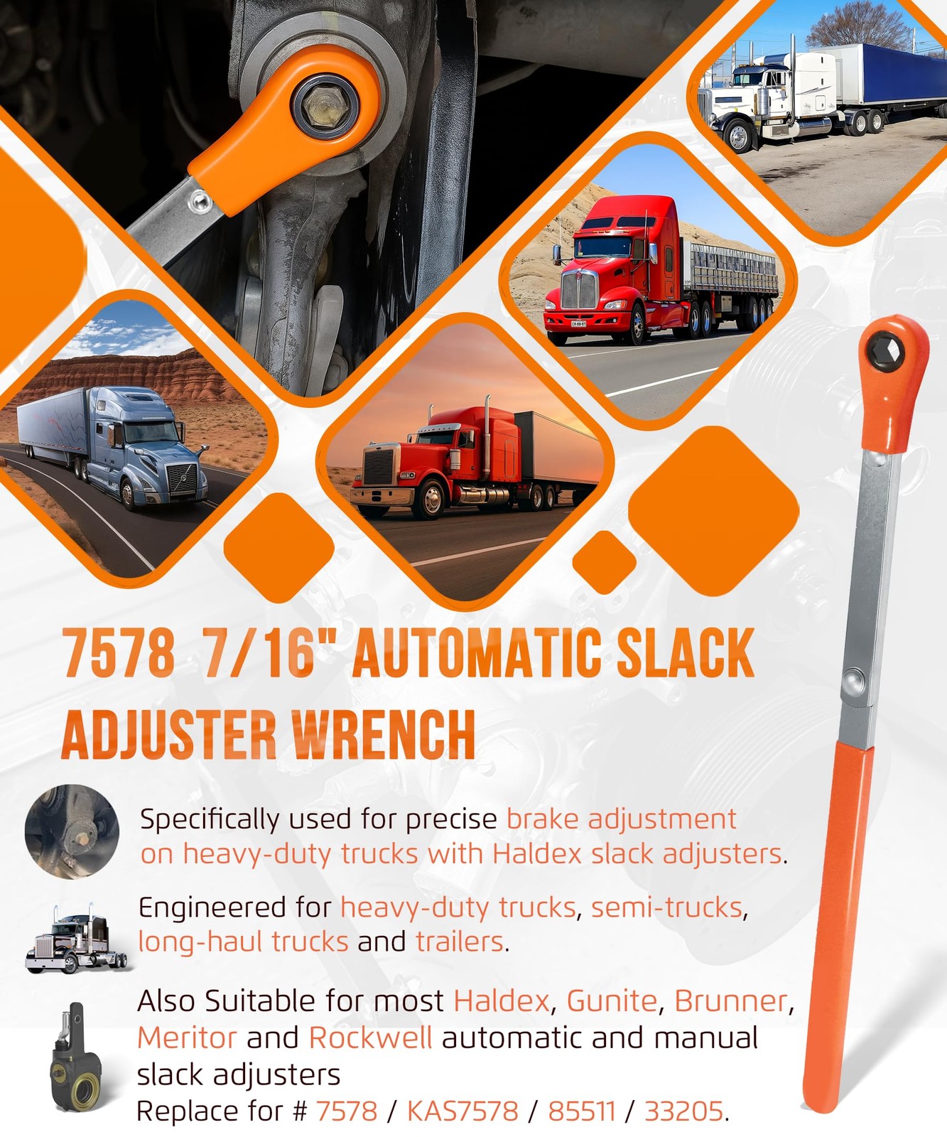 7578 7/16 Inch Automatic Slack Adjuster Wrench For HeavyDuty Trucks Brake