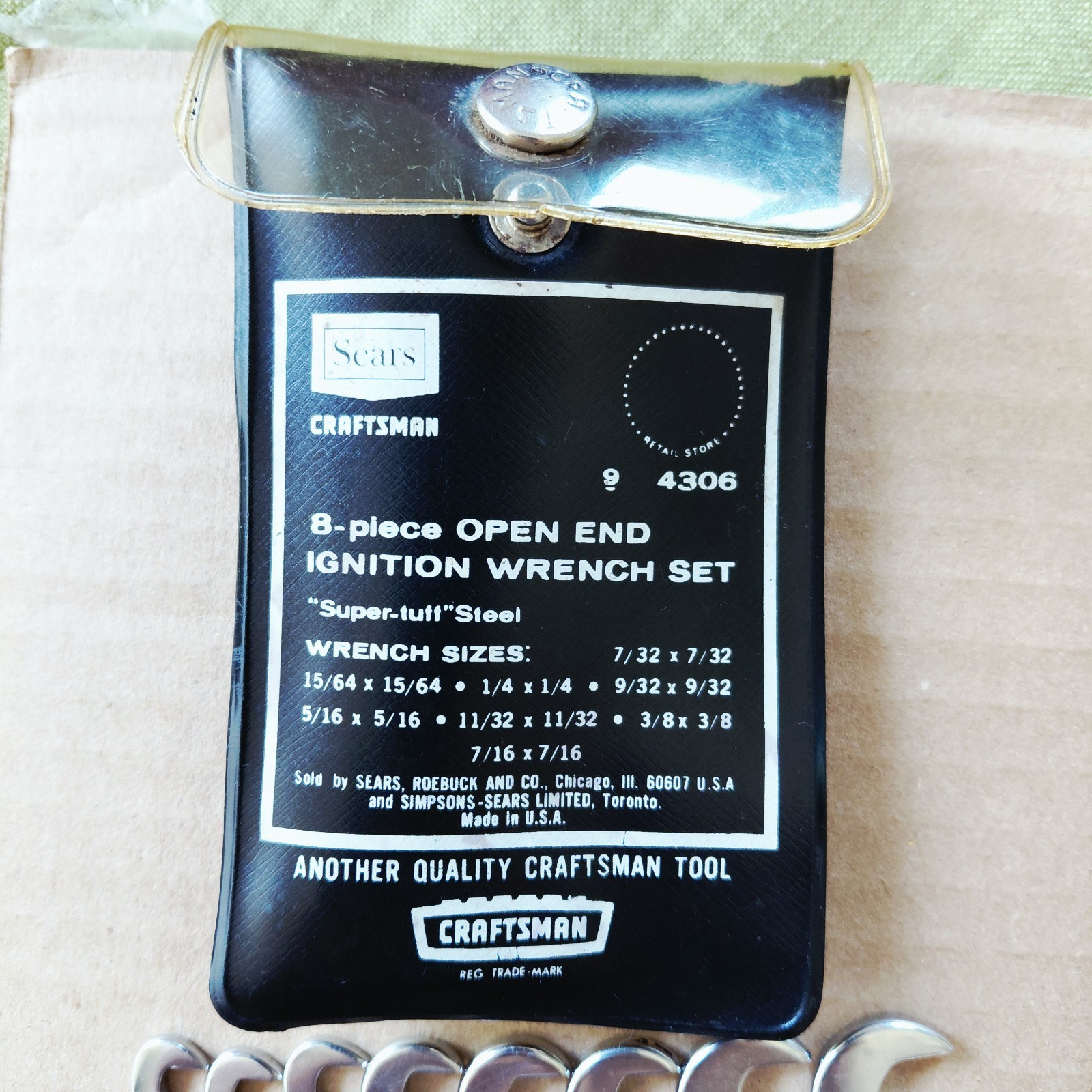 8pc.CRAFTSMAN 4306 SAE -V- OPEN END Ignition Wrench Set USA Vintage