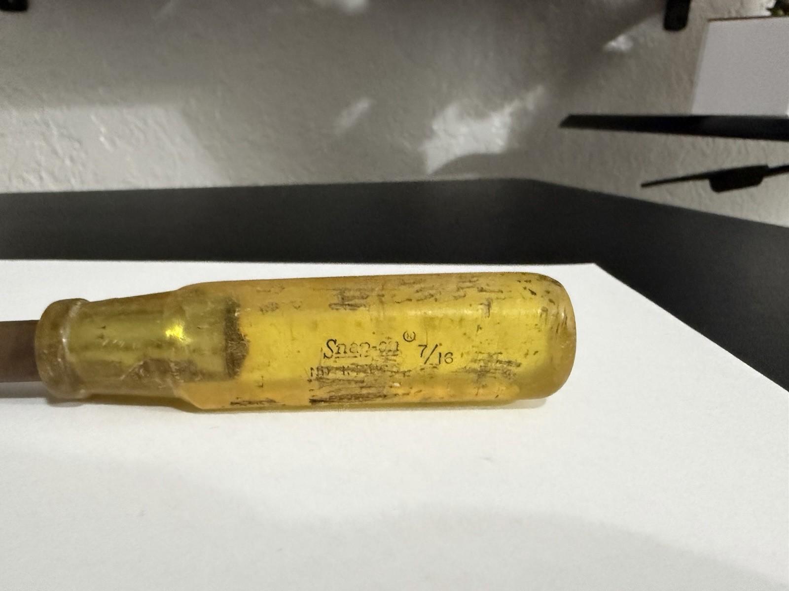 Snap On Tools 7/16″ Nut Driver Hallow Shank Clear Yellow Handle ND114 USA