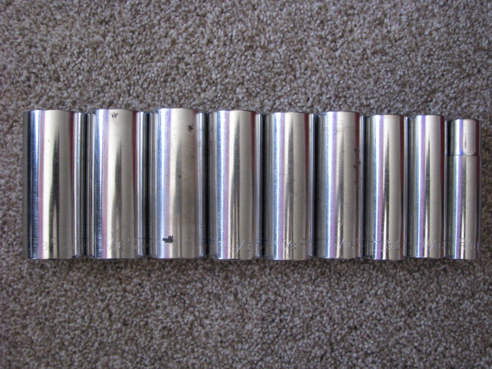 VINTAGE CRAFTSMAN (9 Pcs.) DEEP SOCKET SET 1/2 DRIVE , 12 POINT 9/16″ – 1 1/8″