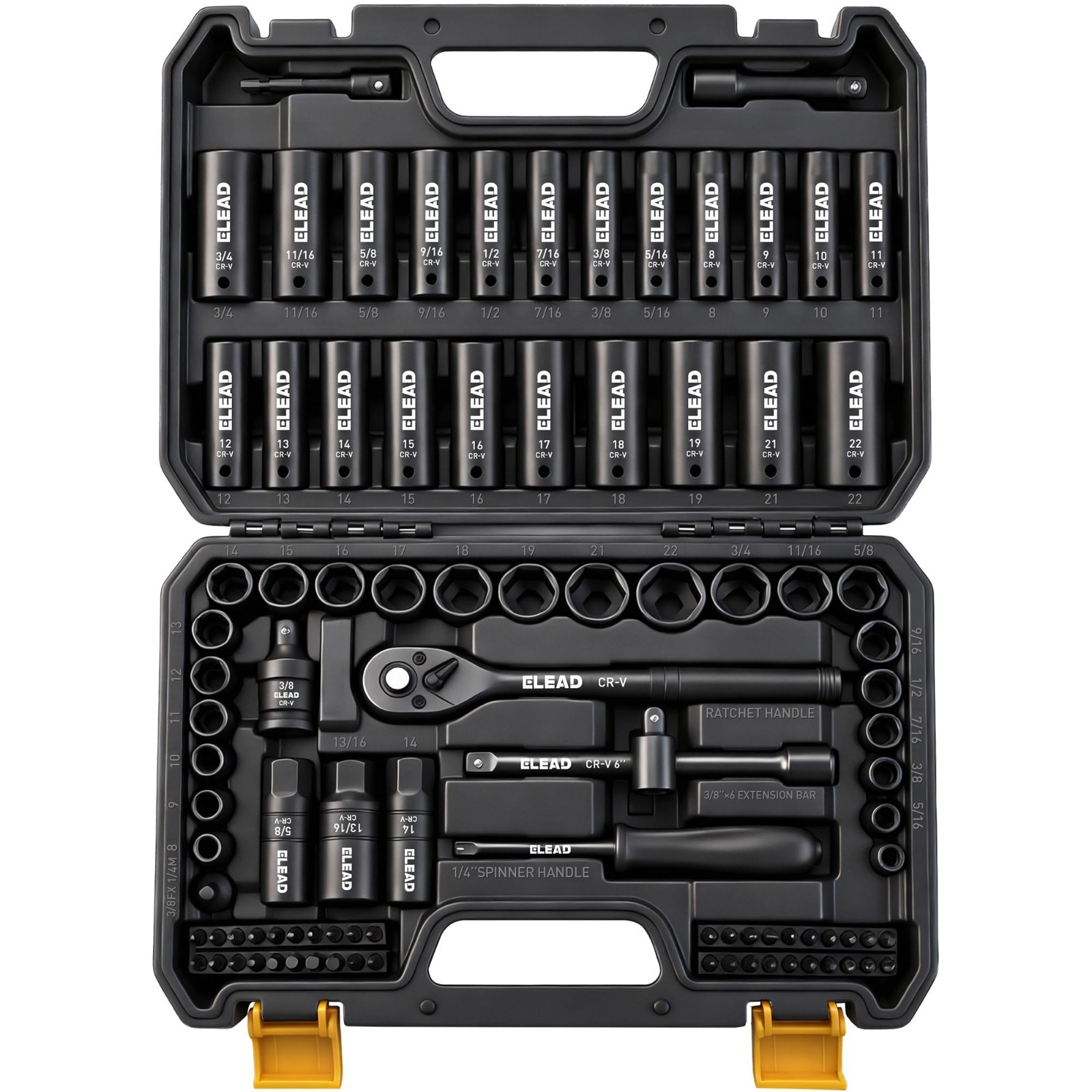 96-Piece Impact Socket Set 3/8″ Drive – SAE & Metric Standard Deep Sockets, Ratc