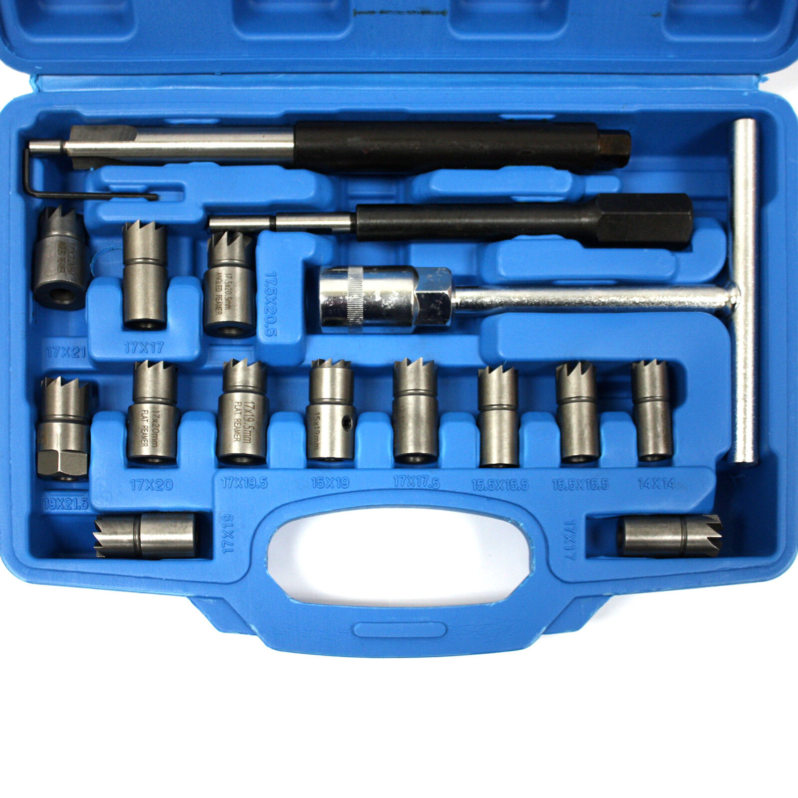 17pcs Diesel Injector Seat Cutter Cleaner Universal Injector Re-Face Reamer Tool