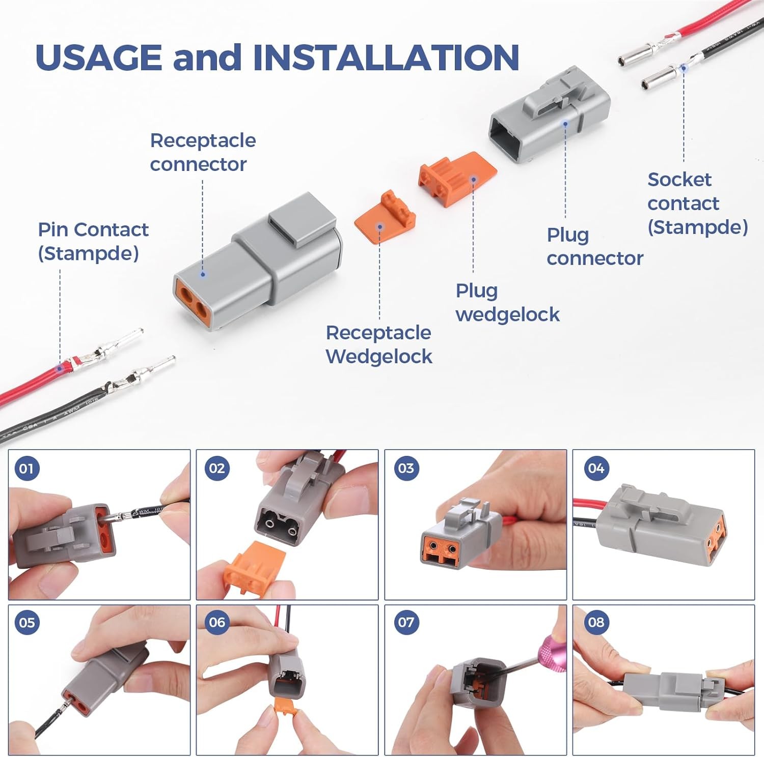 32 PCS Deutsch DTP Connector Kit 2 Pin Automotive Waterproof 2Pin-4 Set