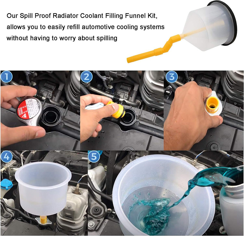 No-Spill Coolant Funnel Kit Spill Proof Funnel Bleeder with Adapters Universal
