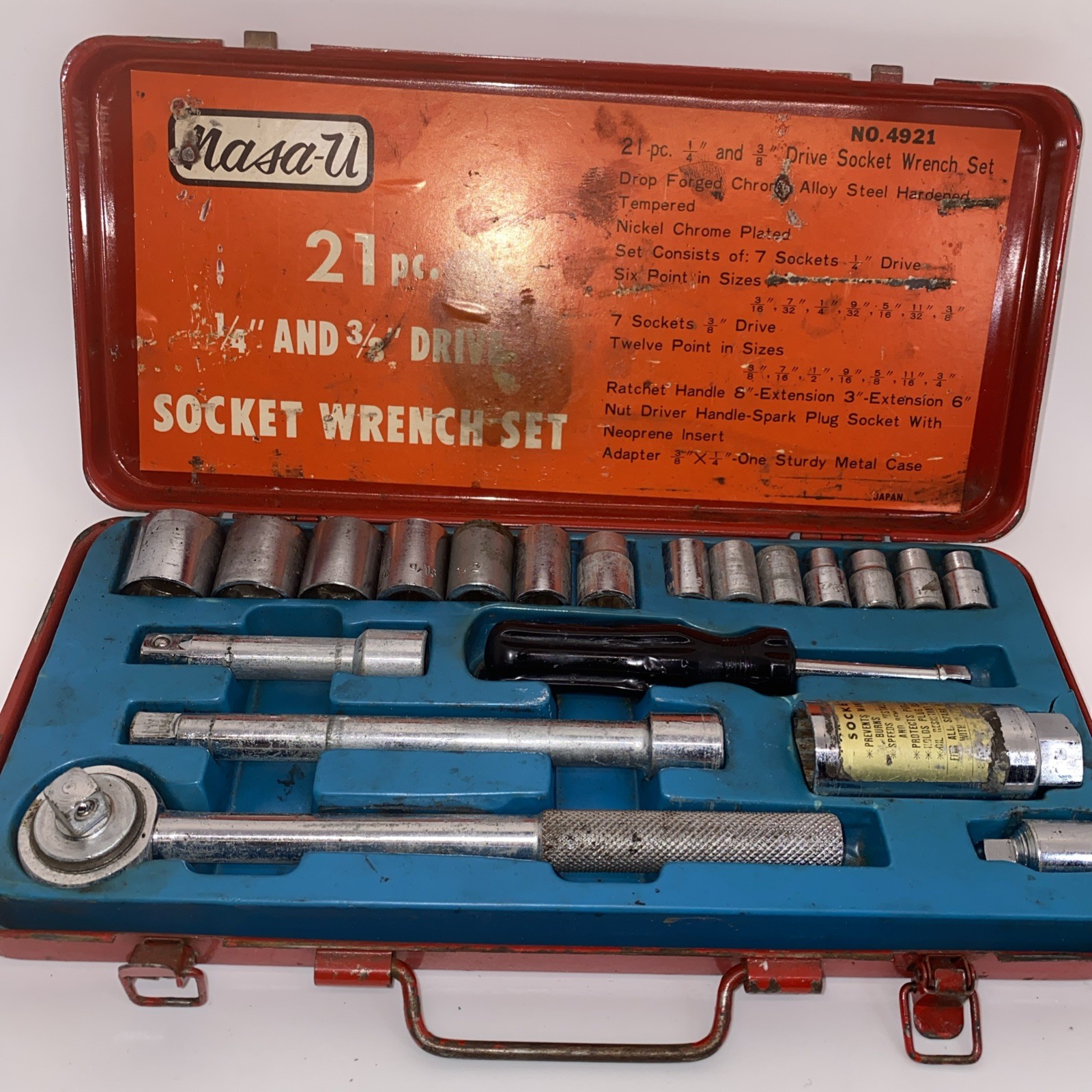 Ratchet & Socket Set 21pc Japan 1/4″ & 3/8″ Drive w/Extensions , NASA-U No. 4921