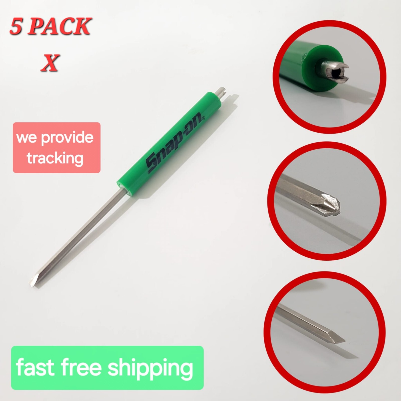 5X Green Snap on tools Promo REVERSIBLE TIP +VALVE STEM Pocket Screwdrivers+GIFT