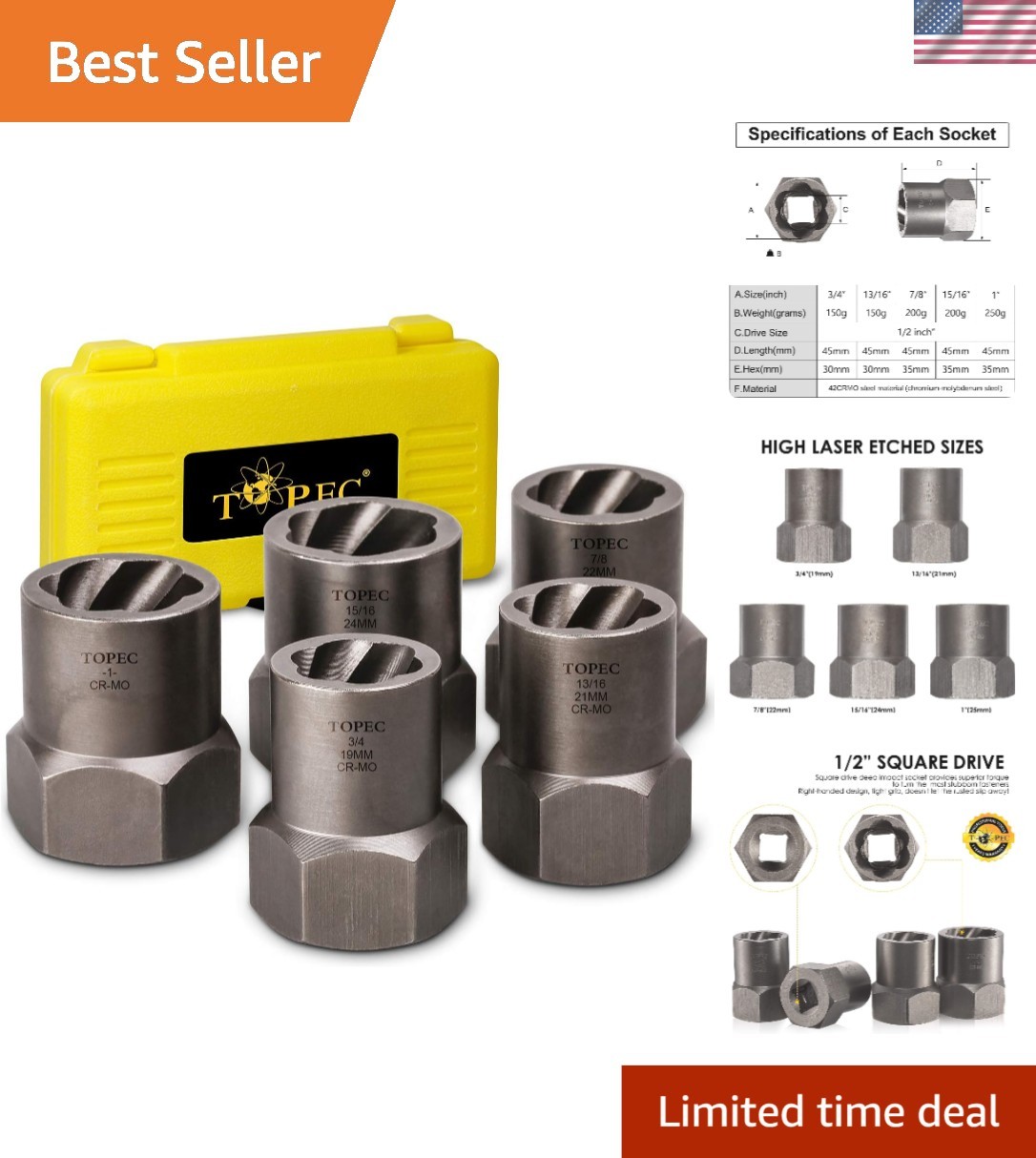 Durable Chrome Molybdenum 5-Piece Bolt Extractor Set – Max Grip for Tough Jobs