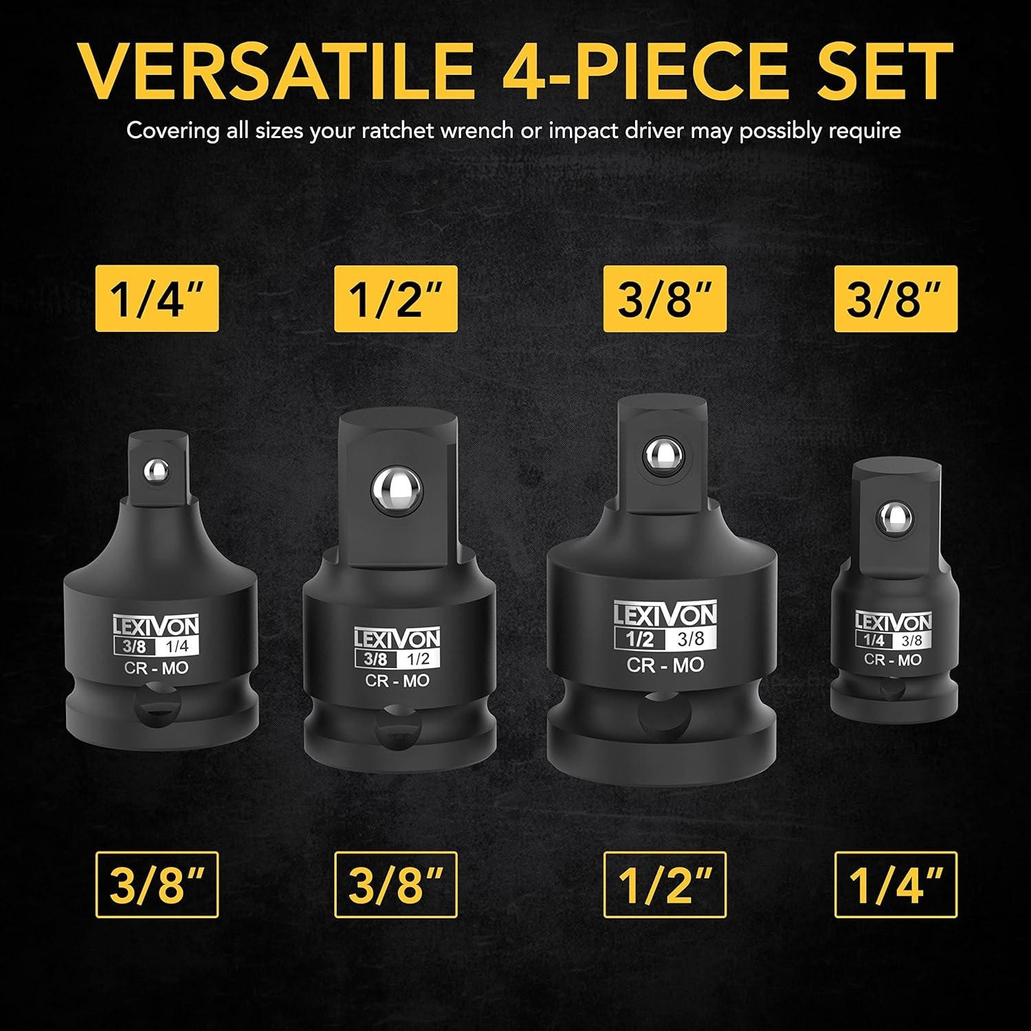 Lifetime 4-Piece Impact Adapter Set | Secure & Sturdy Construction