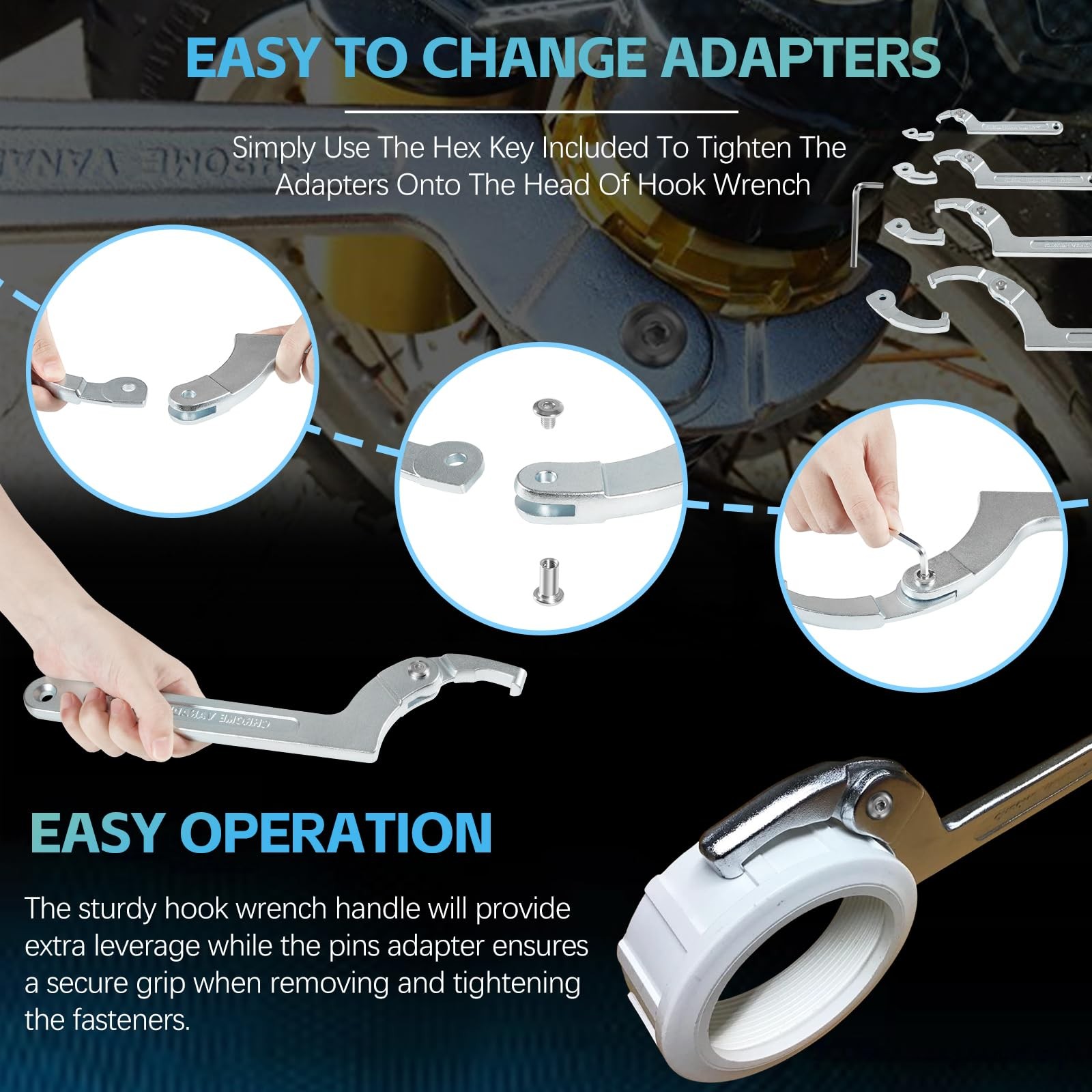 8 Pack Adjustable Hook C Pin Spanner Wrench Tool Set Nut Wrench 3/4″ to 6-1/10″