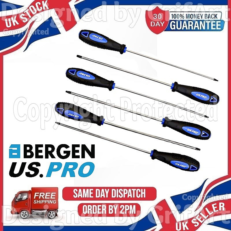 6PC MAGNETIC TIP SCREWDRIVERS EXTRA LONG REACH TORX STAR DRIVE T10-T30 6 POINTED