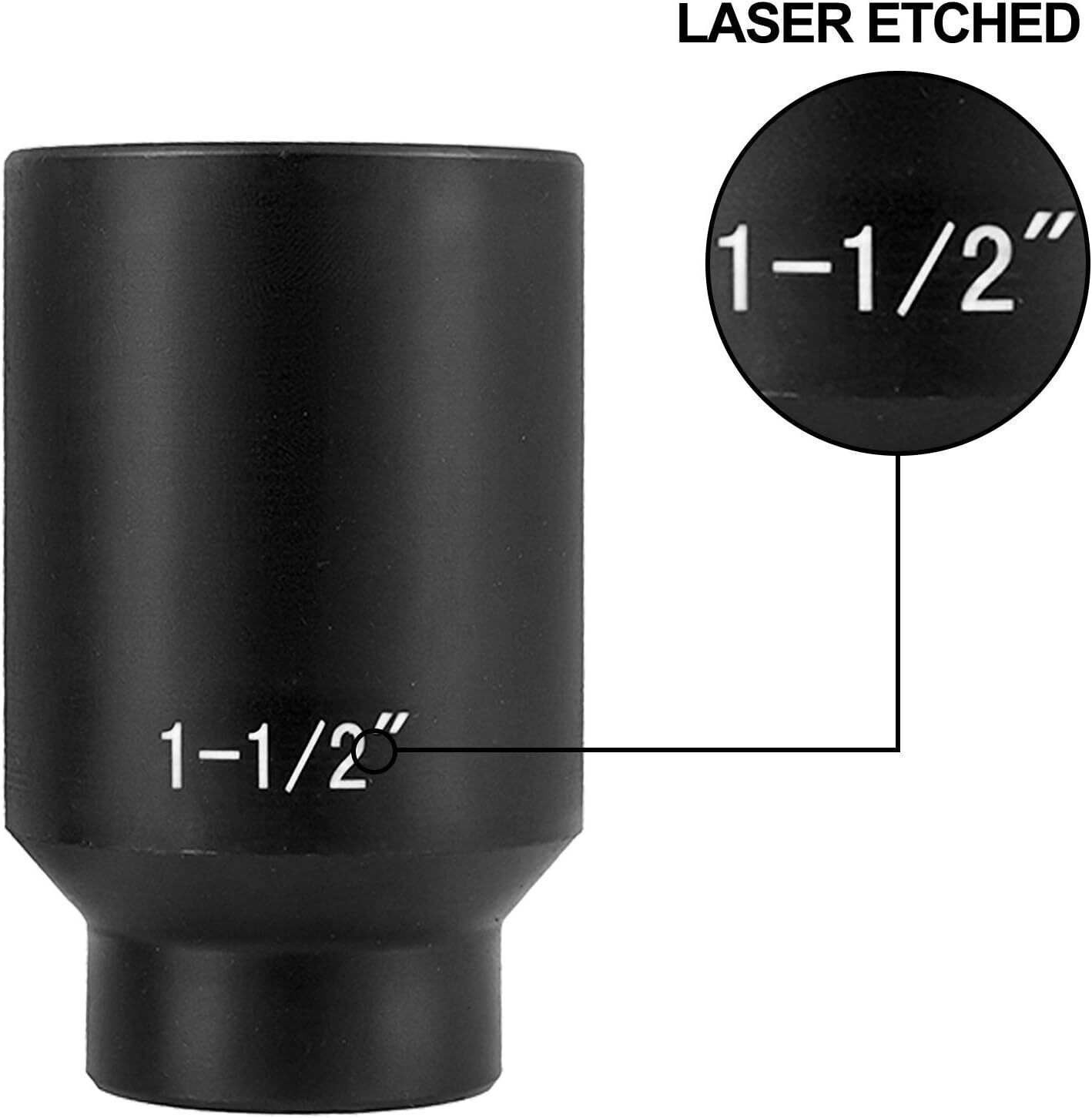Impact Socket Set 1/2 Inches 19 PCS, 3/8» to 1-1/2» SAE 6-Point Hex Sockets