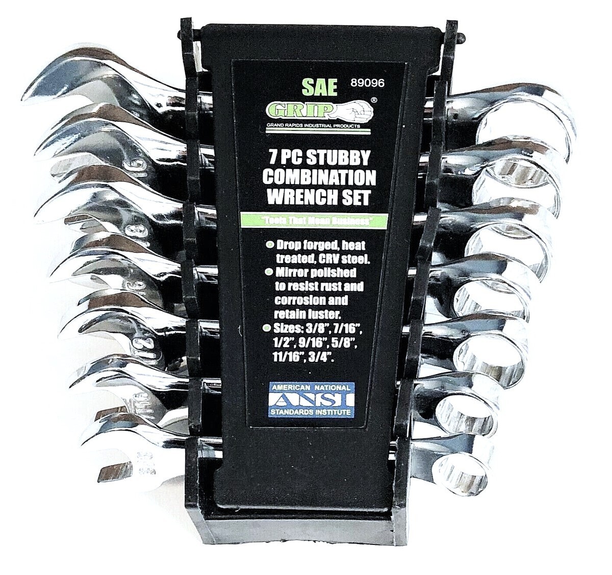 7pc GRIP SAE Stubby Combination Wrench Combo Open Box End INCH Polished 89096