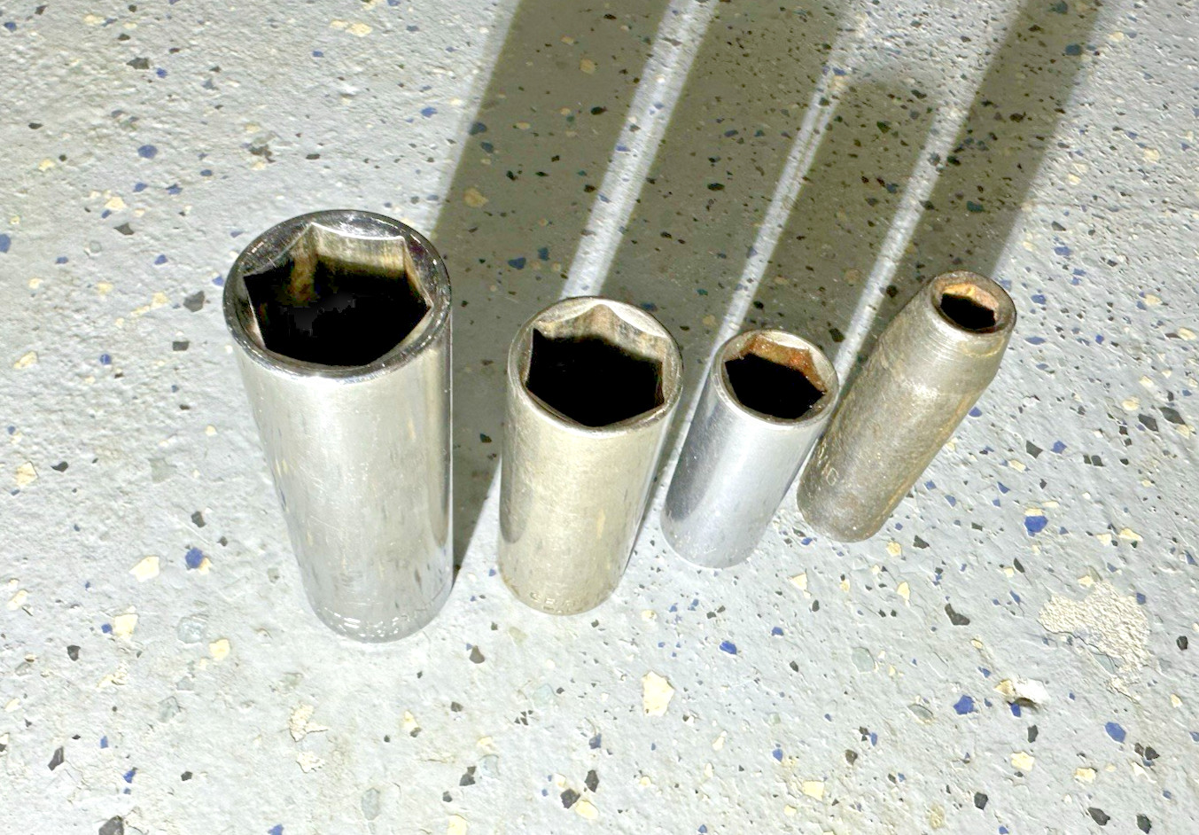 Lot of 4 SAE Standard Deep Sockets – 3/8in, 9/16in, 3/4in, 13/16in
