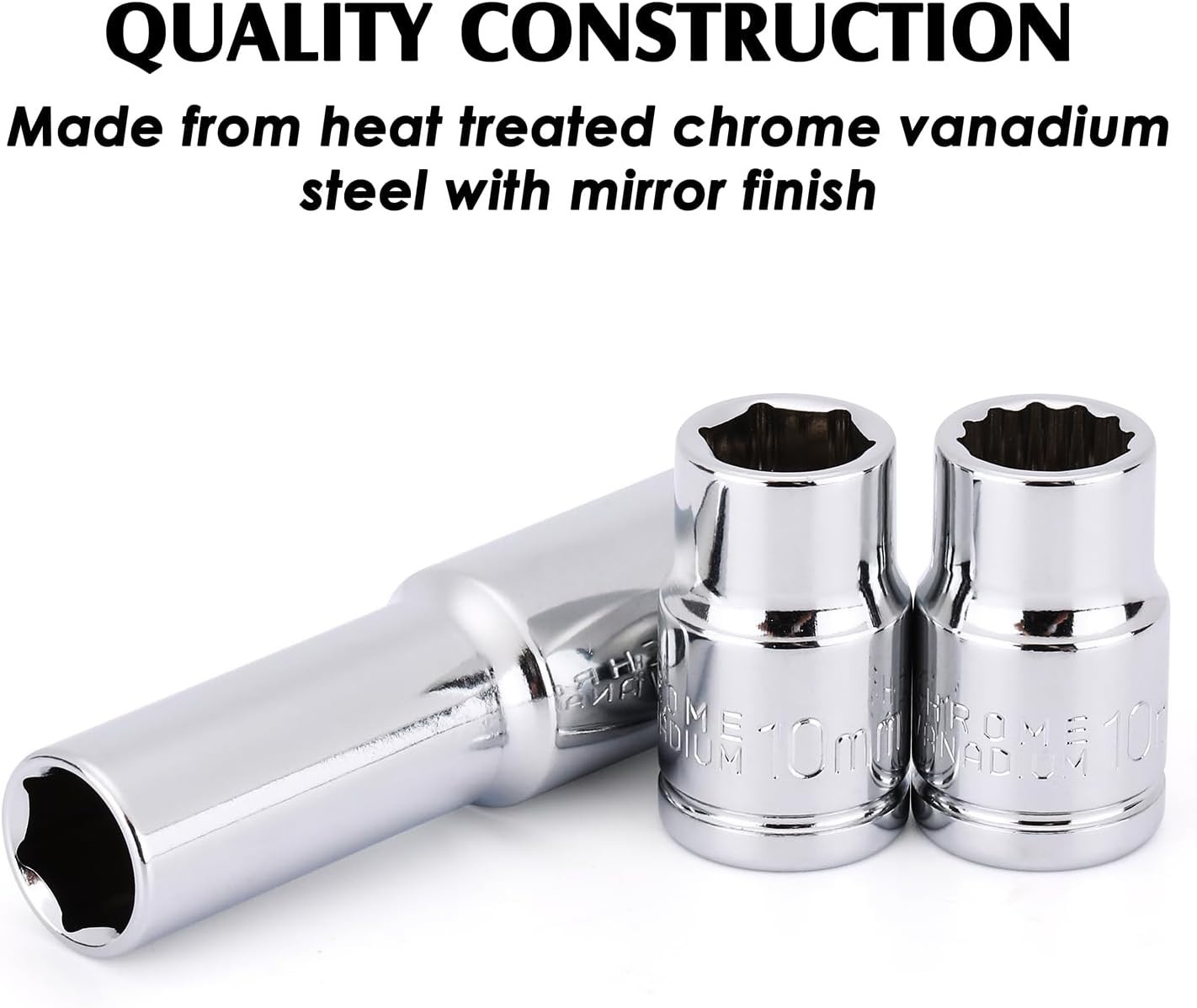 10mm Deep Shallow Socket Set 3/8″ Drive 6PCS CR-V Steel 6 Point 12 Point