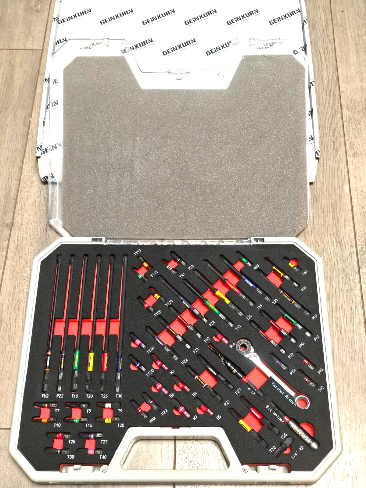 Geinxurn 58pc 1/4″ dr Hex Mini Bit Set w/ Step Drill & Micro Bit Ratchet & Case
