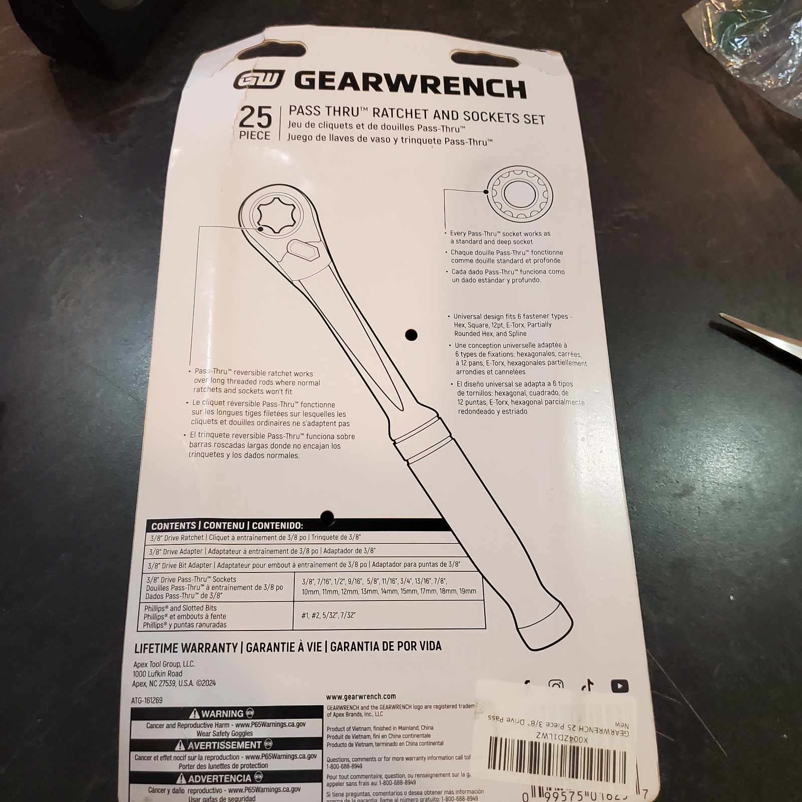 GEARWRENCH GWX6PT25 – 25 Piece 3/8 in. Drive Pass-Thru Ratchet and Socket Set
