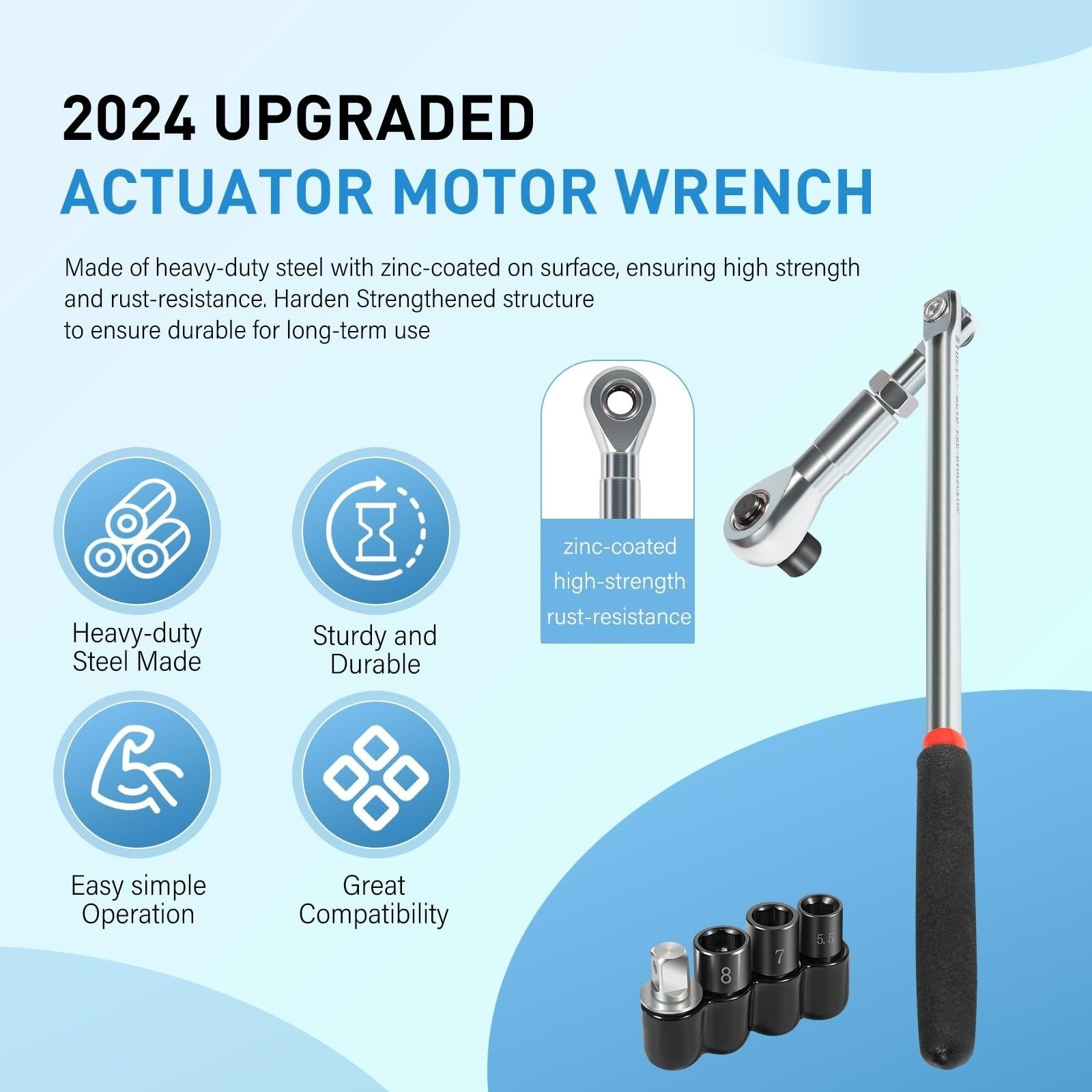 64180 Actuator Motor Tool Set 5.5mm 7mm 8mm Socket and 1/4″ Square Drive Adapter