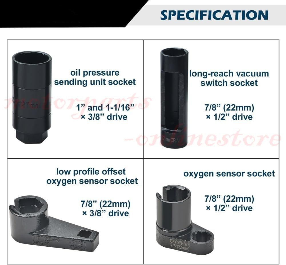 5/10Pcs O2 Oxygen Sensor Socket Wrench 3/8″ 1/2″ 22mm Auto Repair Installer Tool